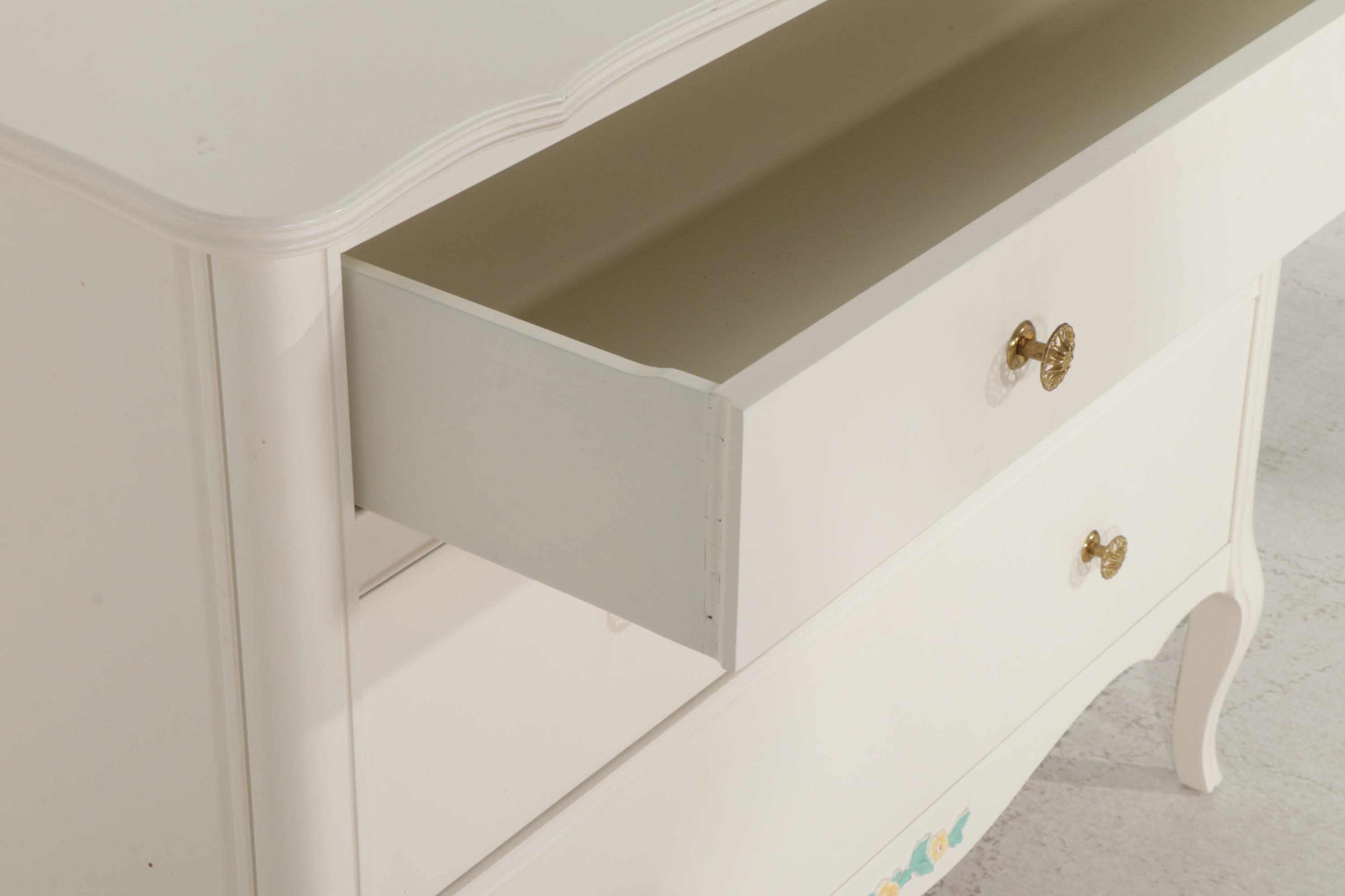 West Michigan Furniture Co. White and Paint-Decorated Dresser with Mirror