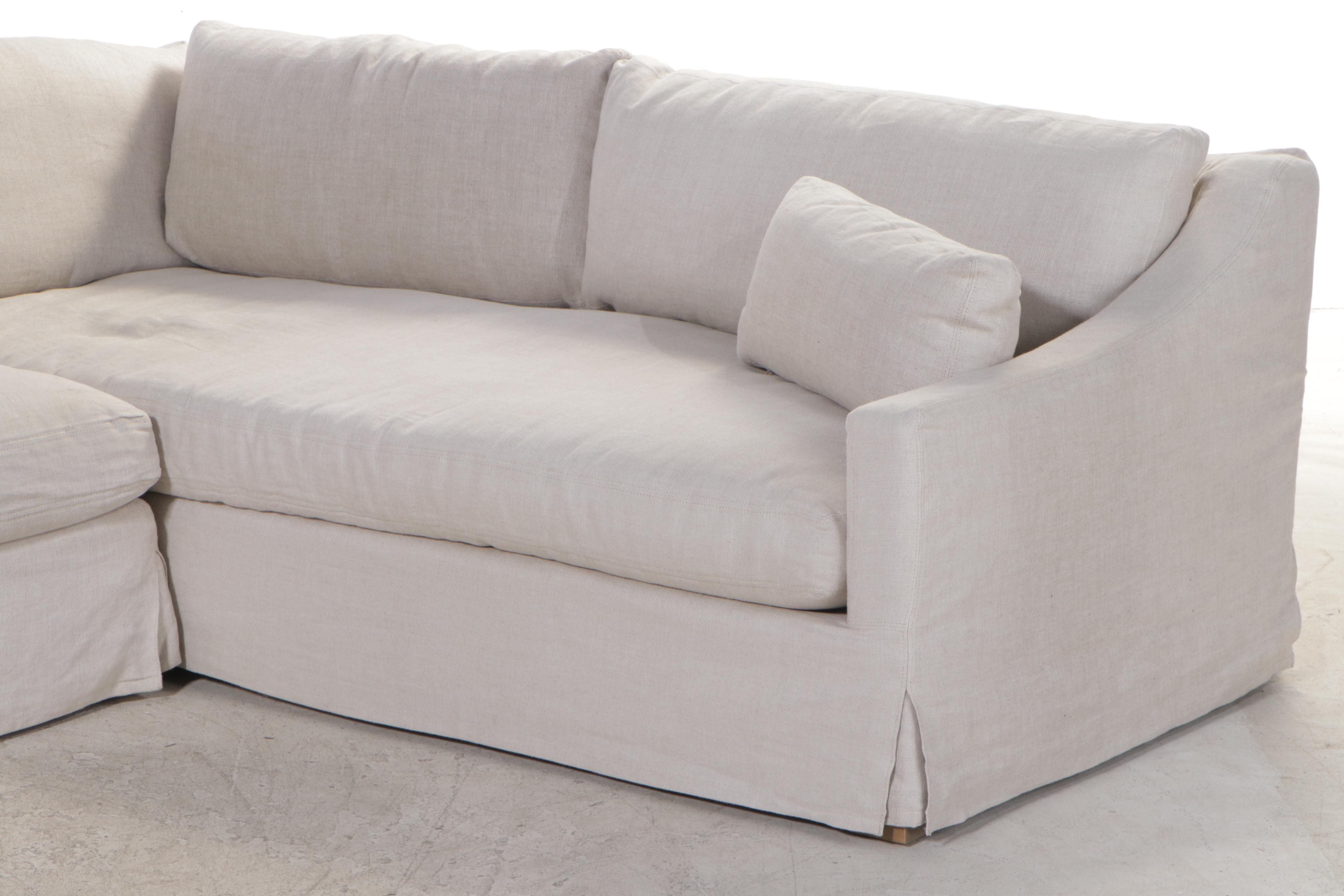 Two-Piece Linen Slip-Covered Sectional Sofa