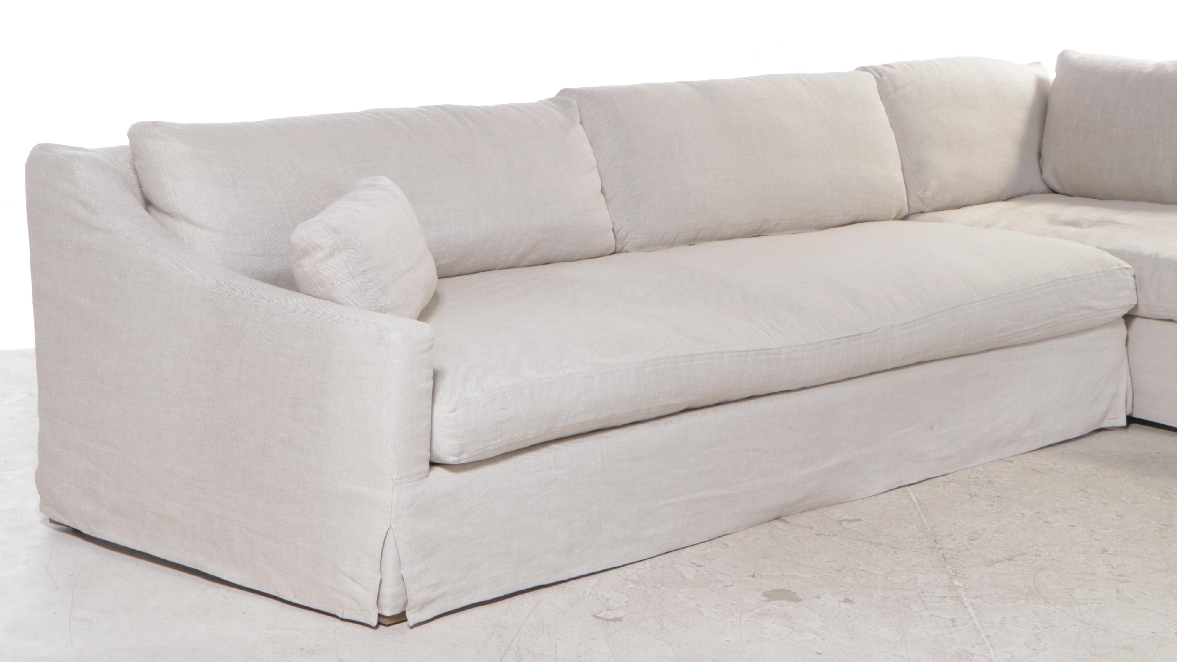 Two-Piece Linen Slip-Covered Sectional Sofa