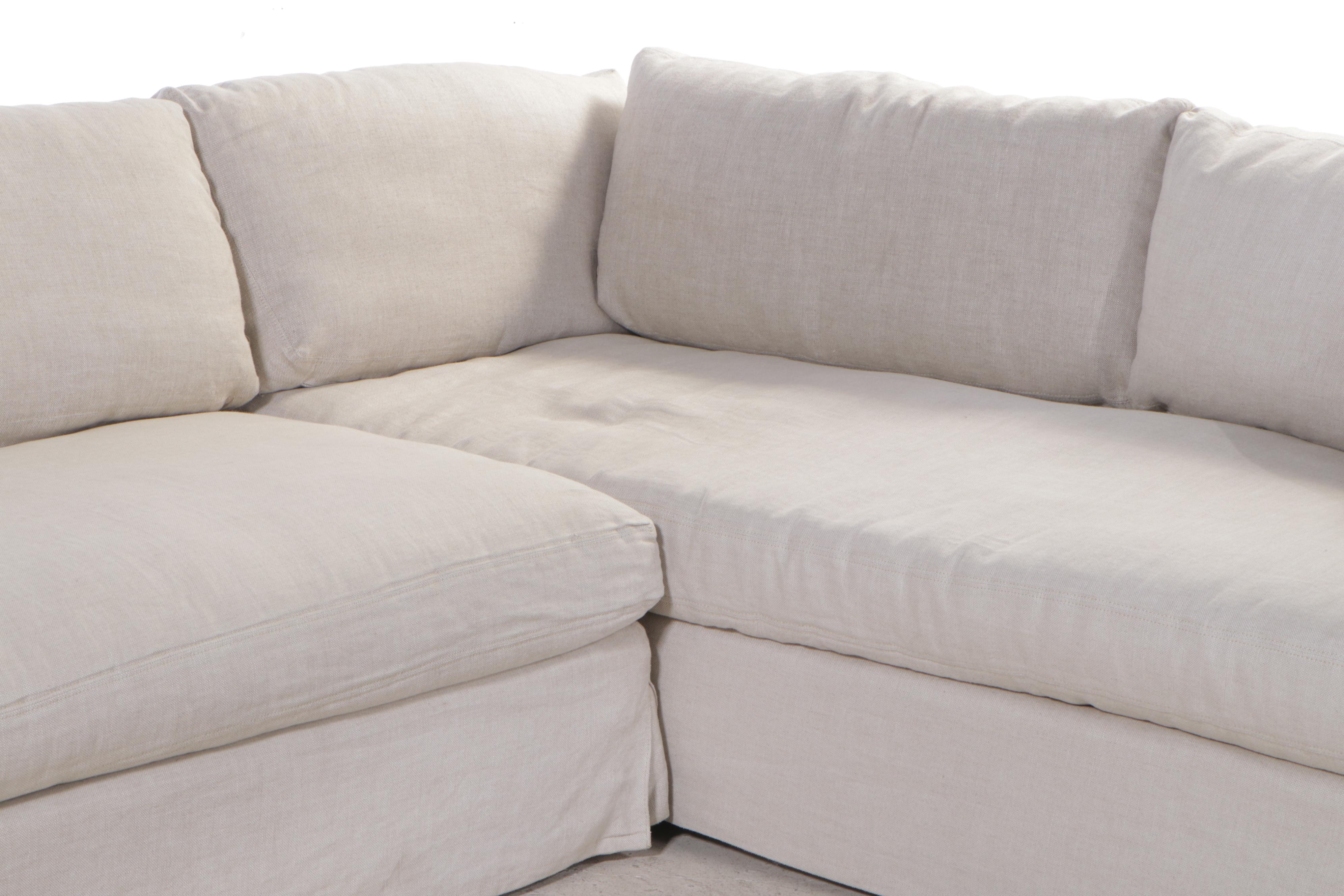 Two-Piece Linen Slip-Covered Sectional Sofa