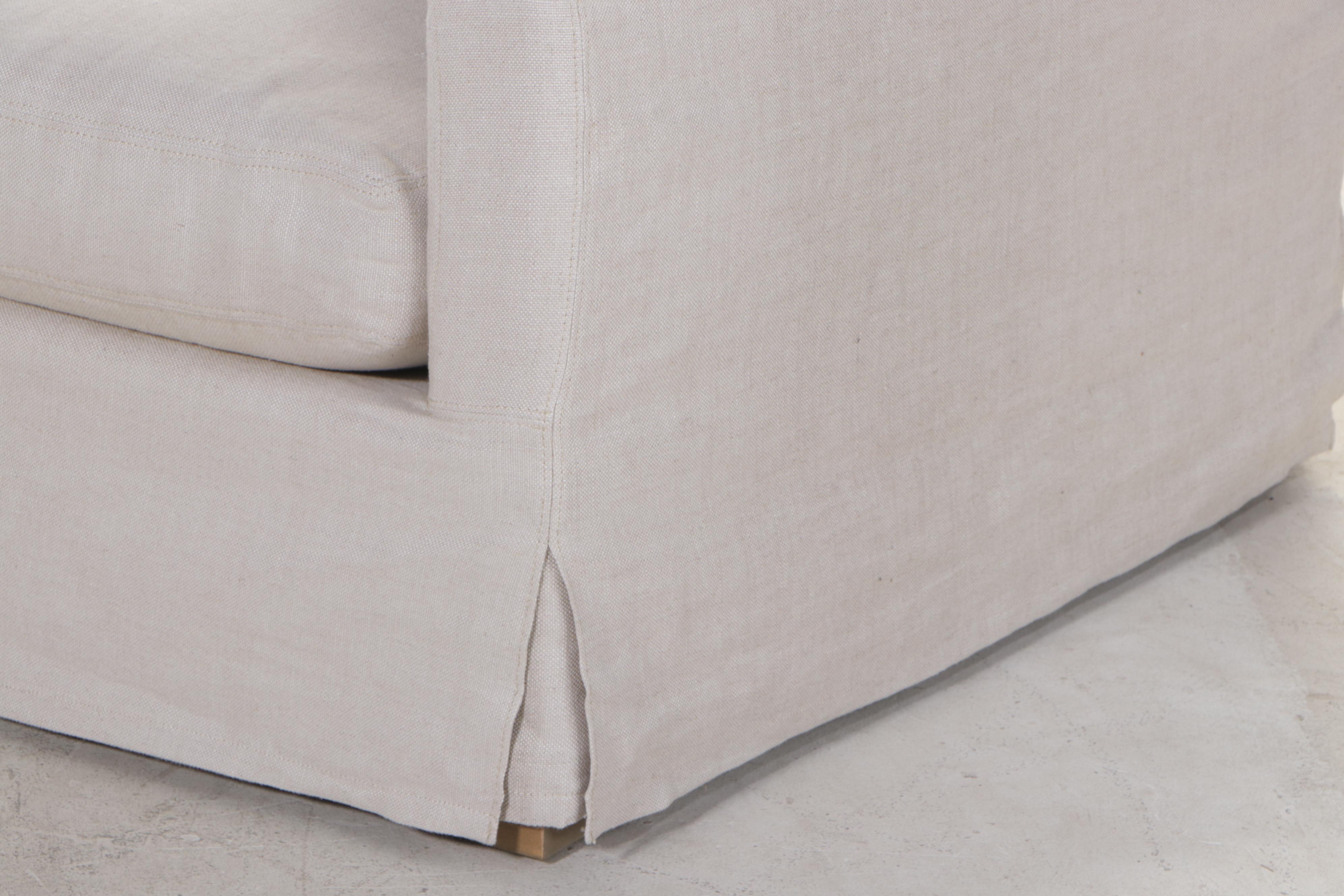 Two-Piece Linen Slip-Covered Sectional Sofa