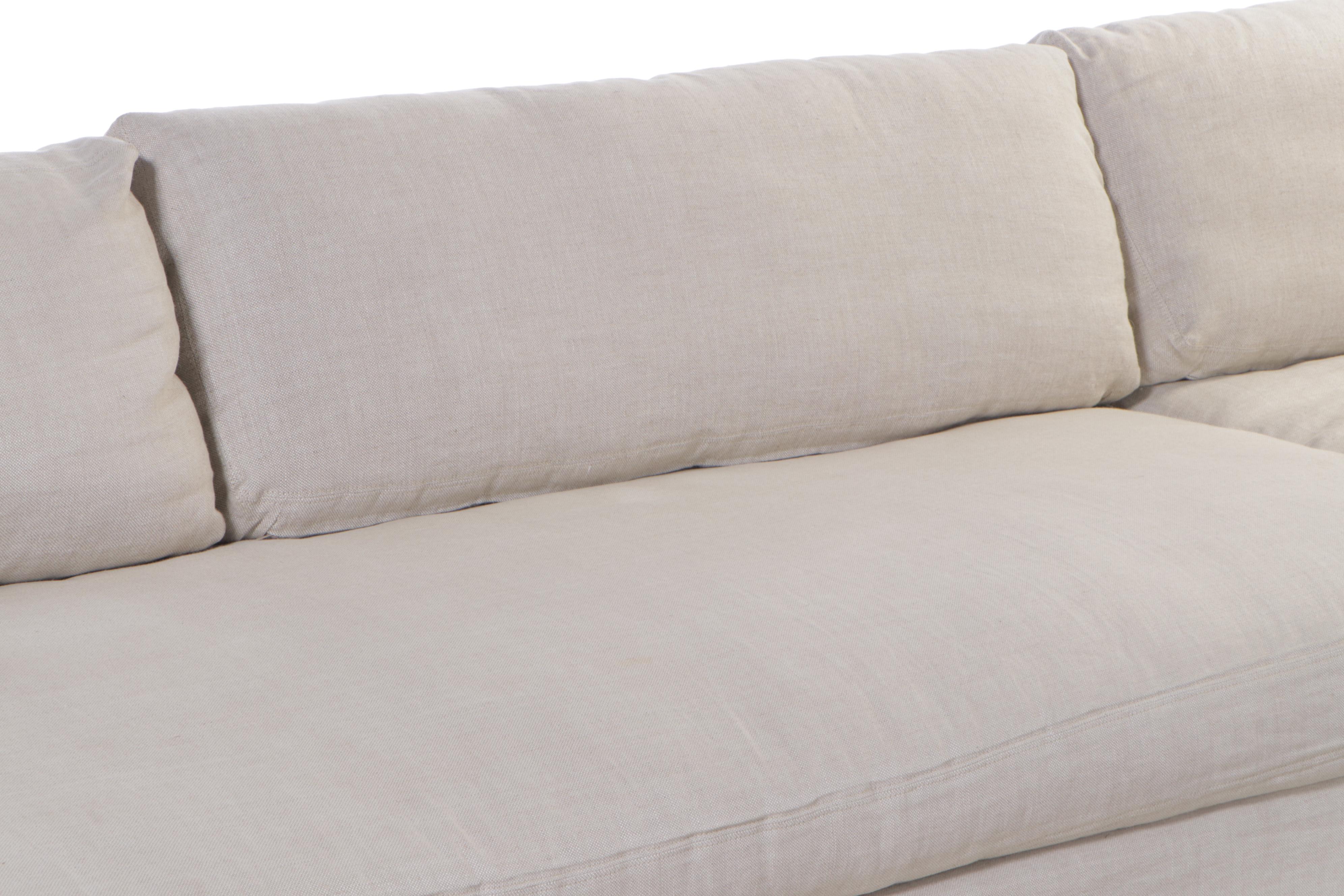 Two-Piece Linen Slip-Covered Sectional Sofa