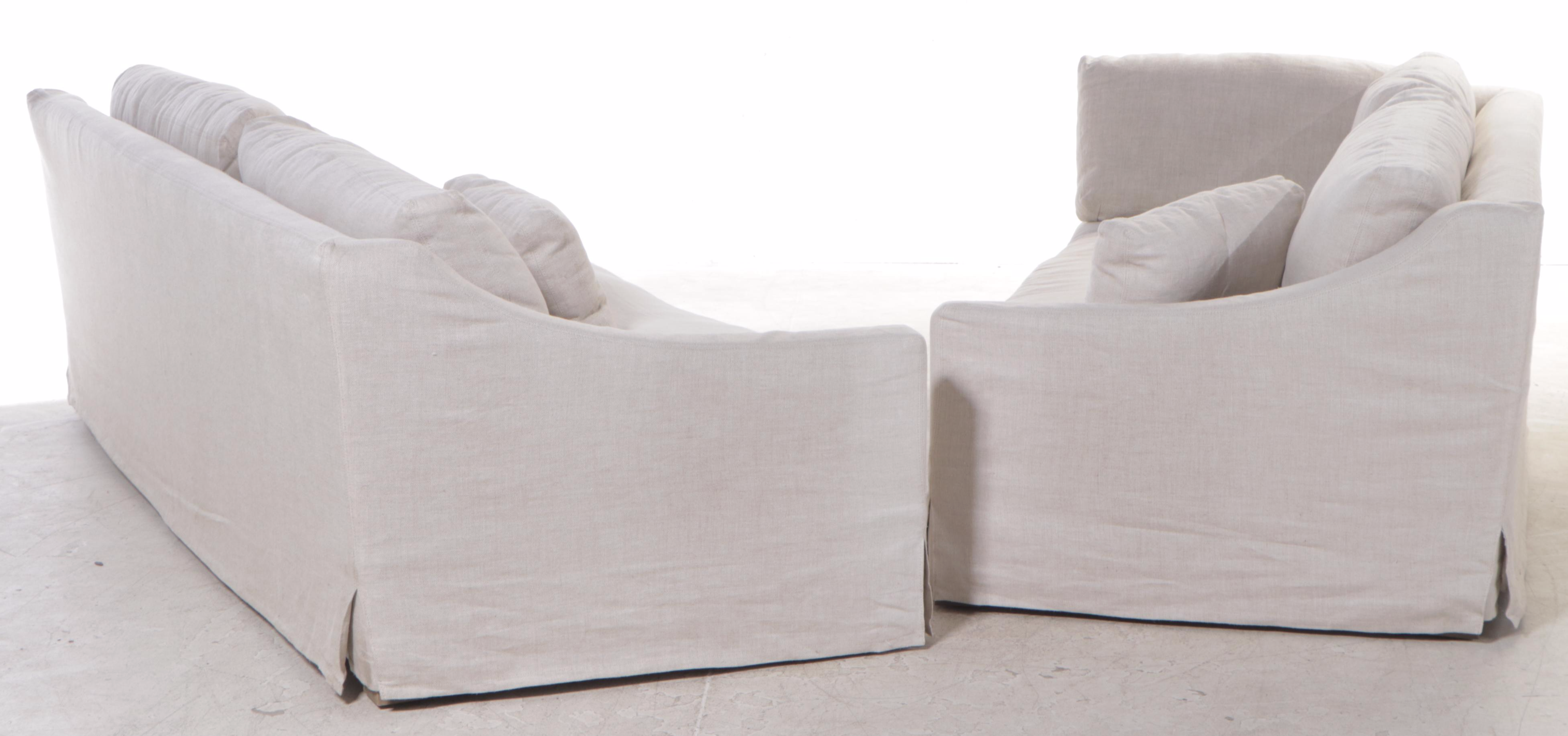 Two-Piece Linen Slip-Covered Sectional Sofa