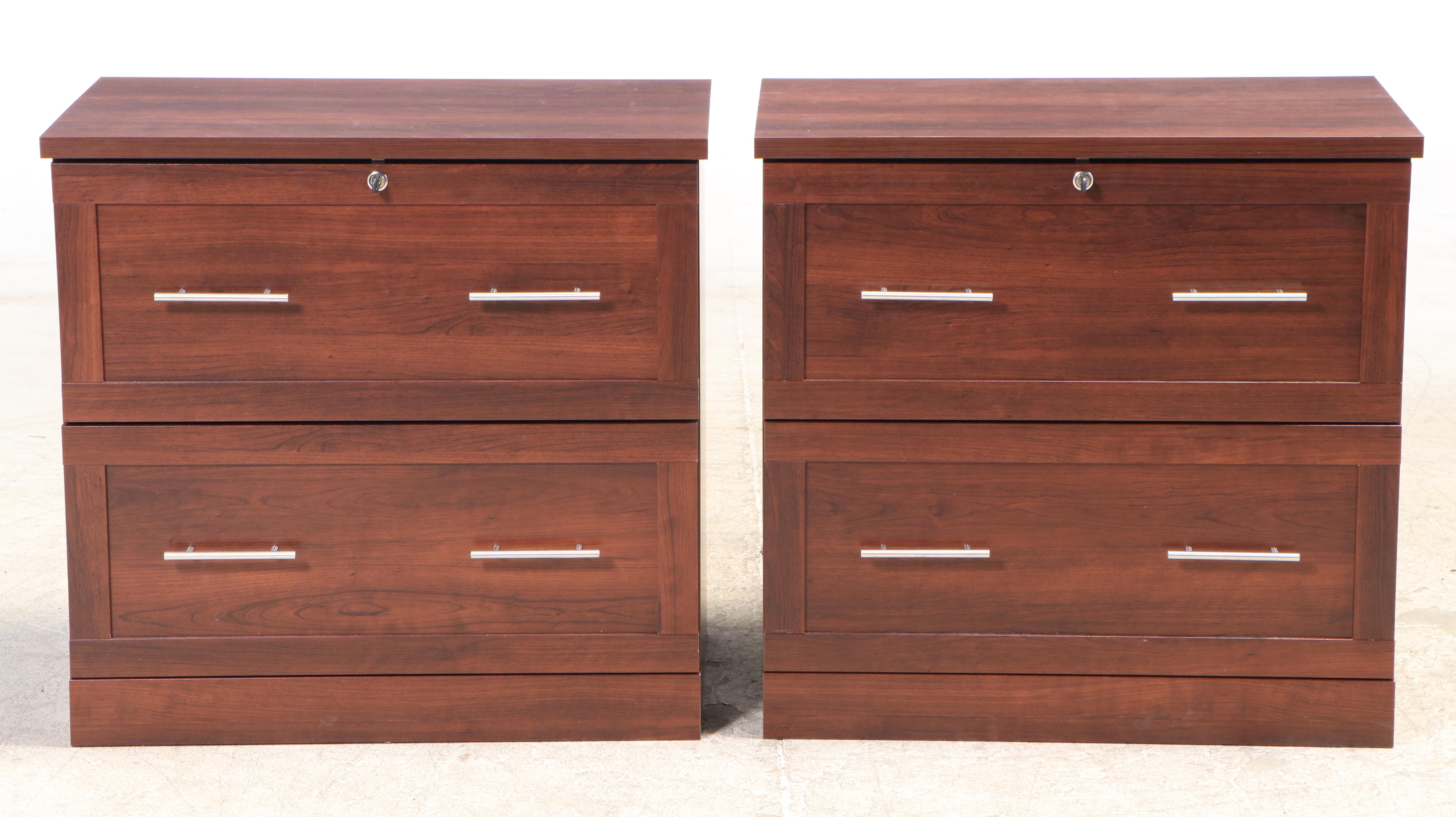 Pair of Sauder Walnut-Grained Laminate Two-Drawer File Cabinets