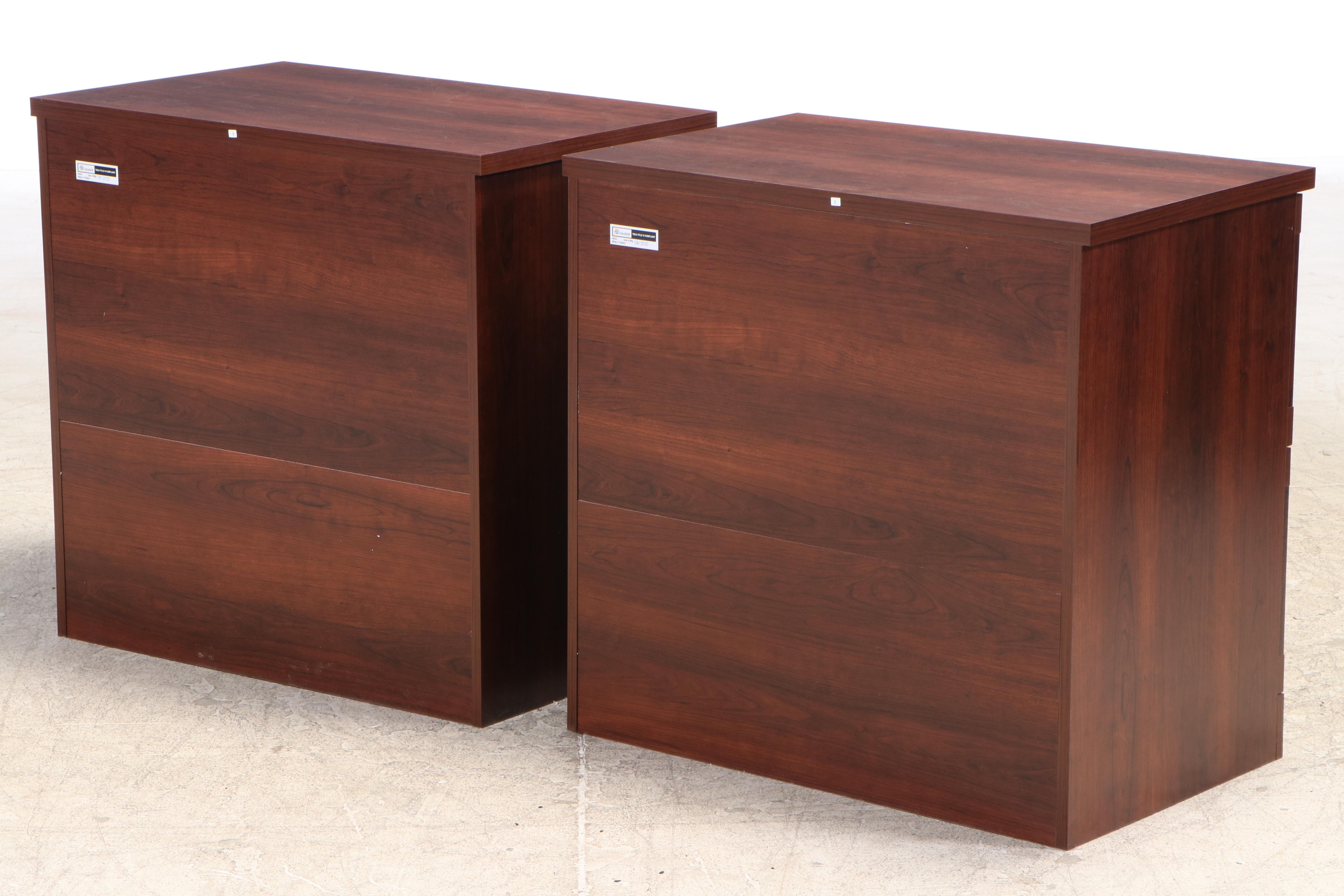 Pair of Sauder Walnut-Grained Laminate Two-Drawer File Cabinets