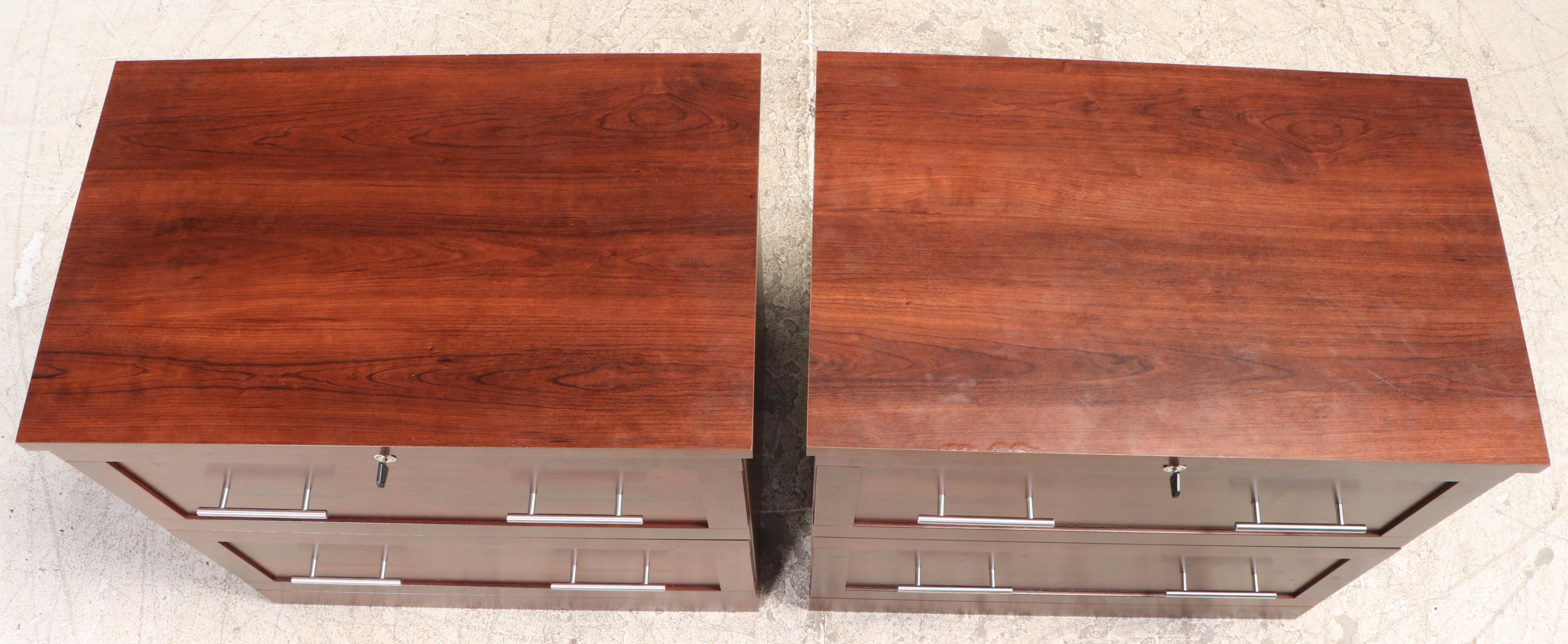 Pair of Sauder Walnut-Grained Laminate Two-Drawer File Cabinets