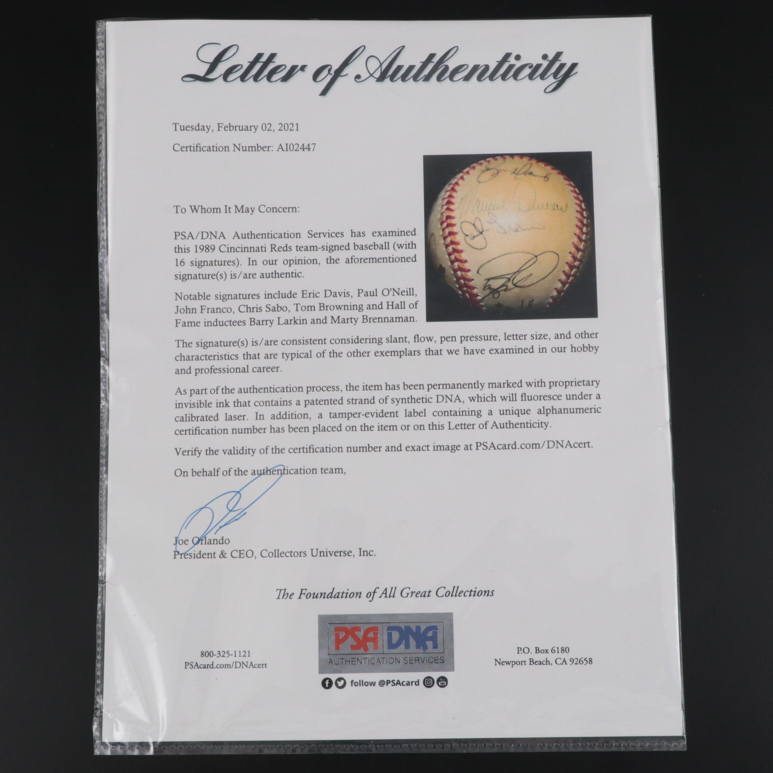 1989 Cincinnati Reds Nuxhall, Larkin, Davis, O'Neill, Others Team Signed Ball