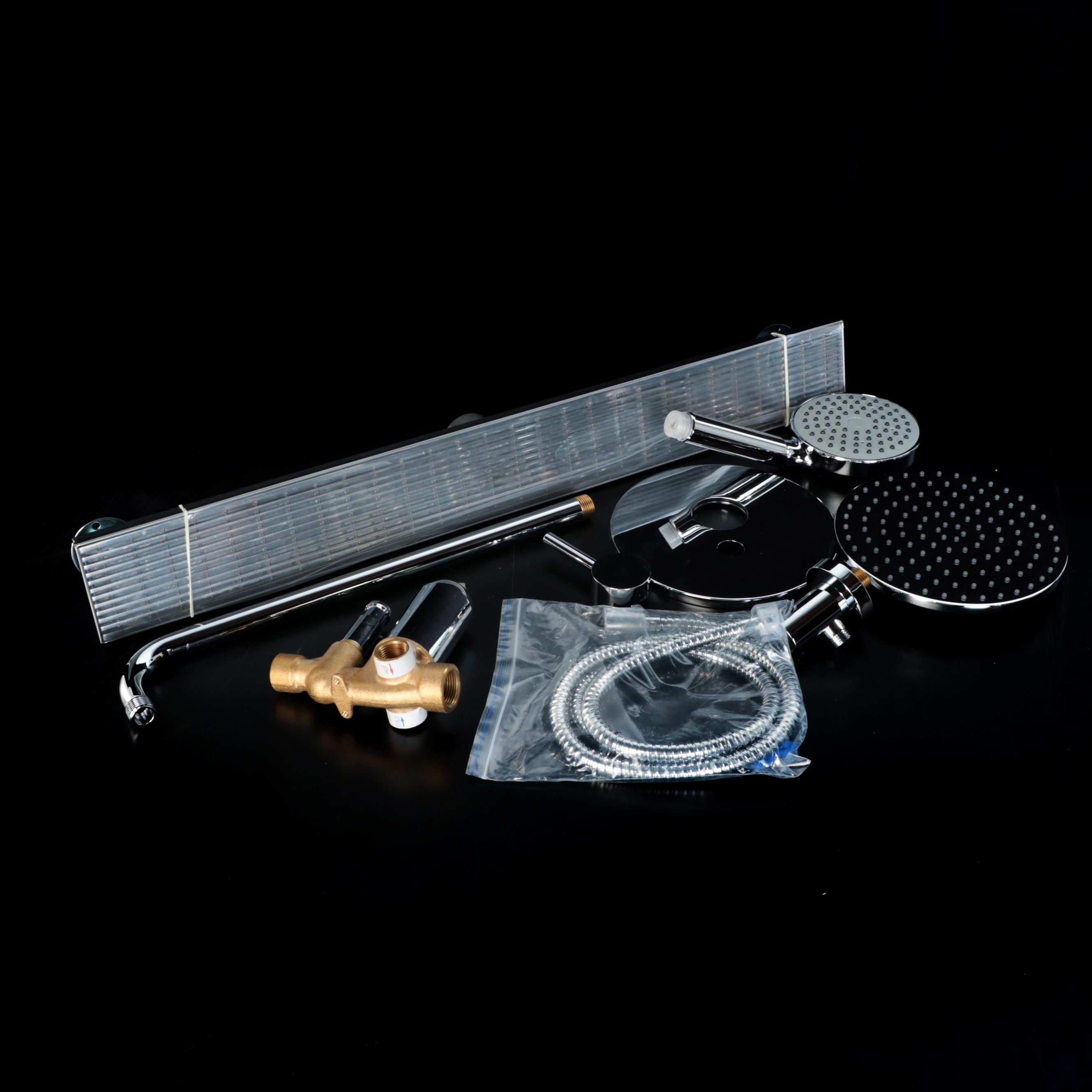 Shower System with Rainfall Showerhead, Hand Shower and Linear Shower Drain