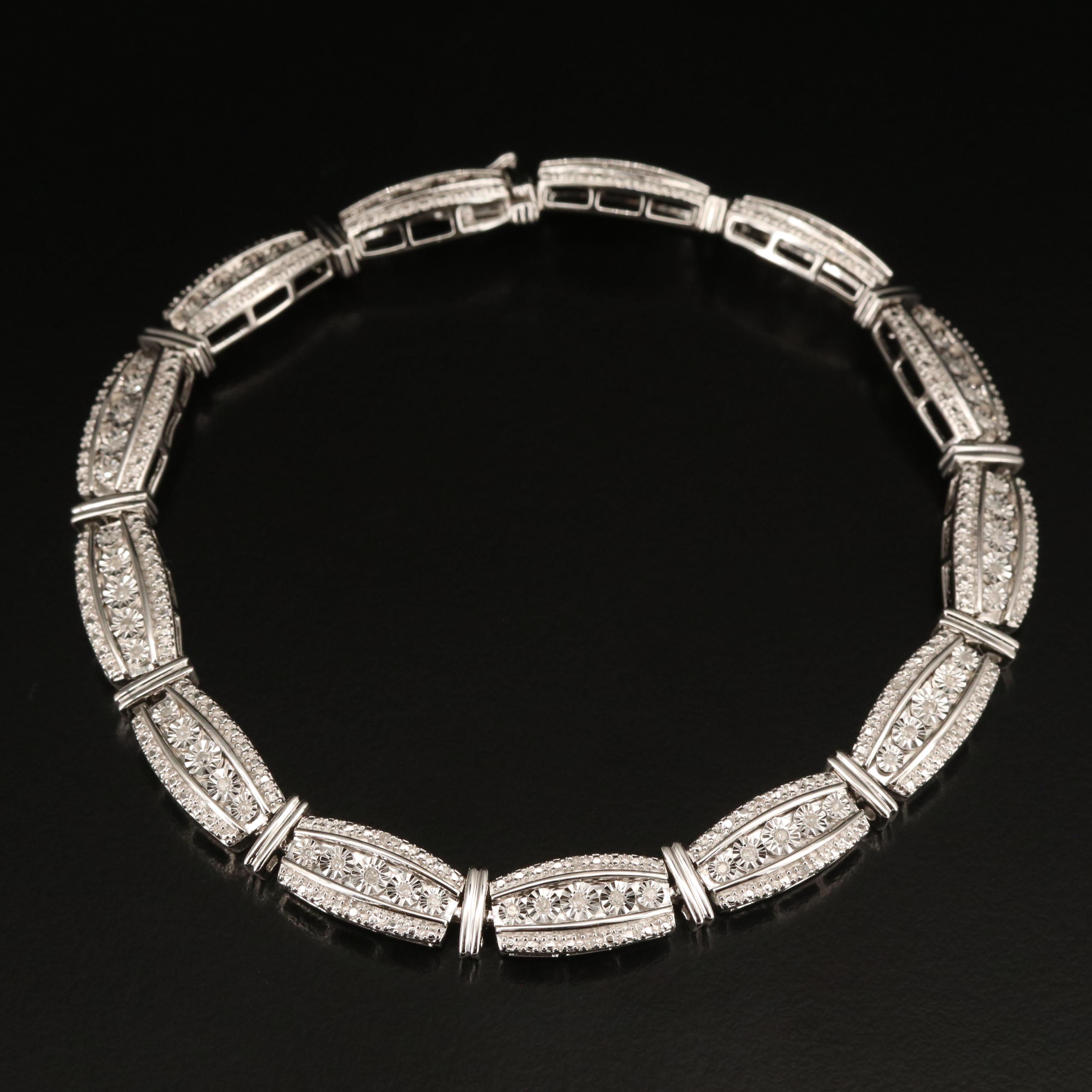 Sterling Diamond Link Bracelet