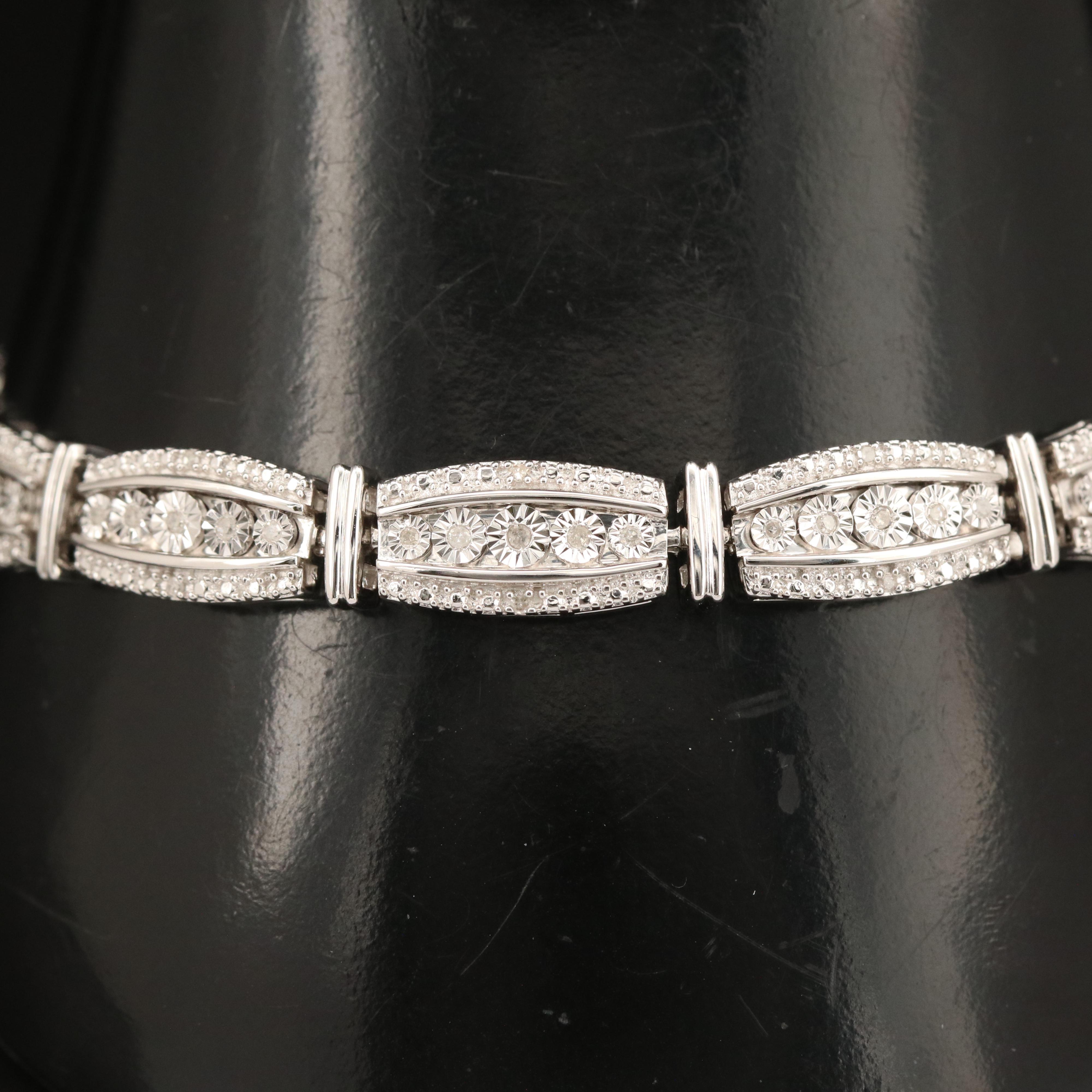 Sterling Diamond Link Bracelet