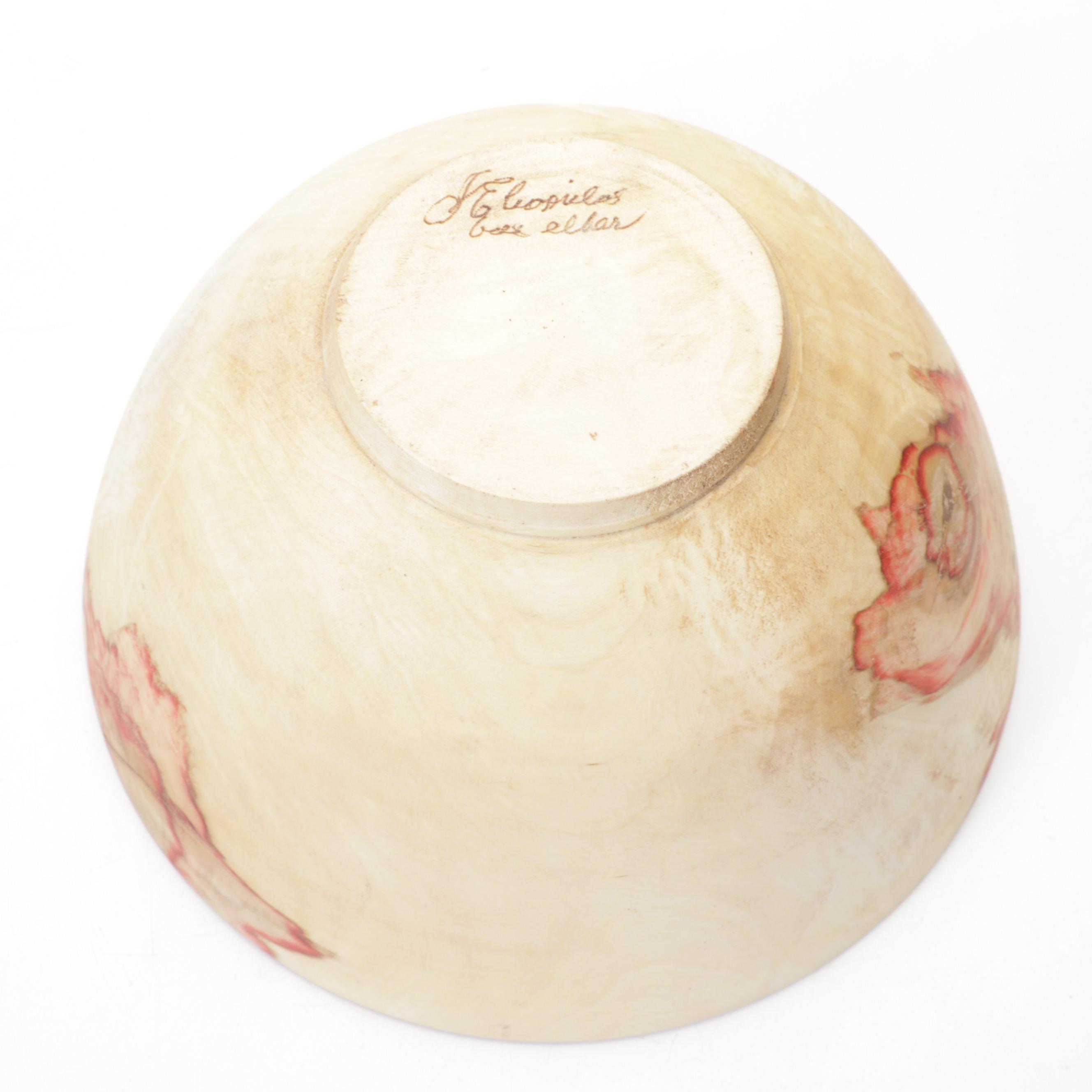 Jim Eliopulos Turned Box Elder Wood Bowls and Walnut Dolphin Sculpture