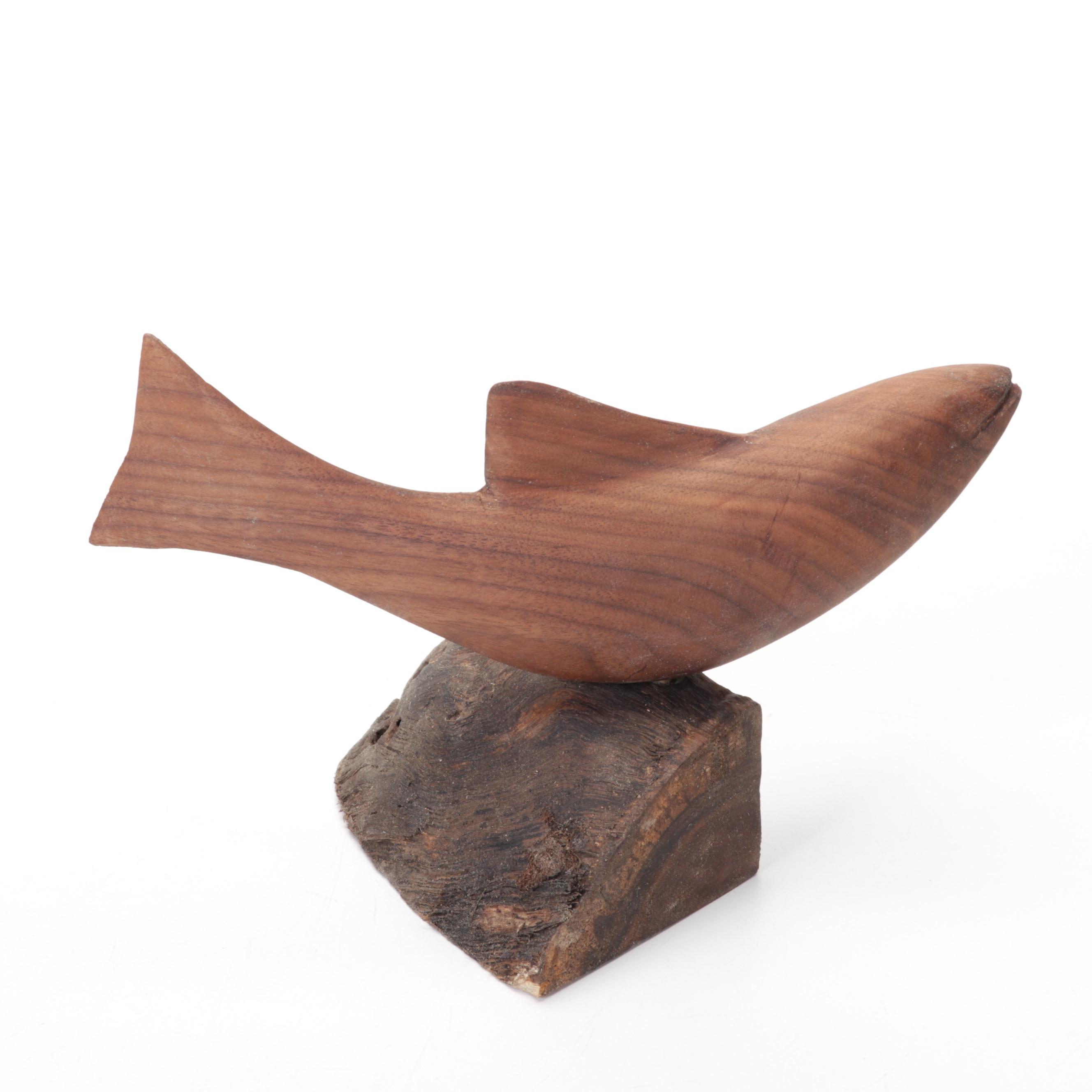 Jim Eliopulos Turned Box Elder Wood Bowls and Walnut Dolphin Sculpture