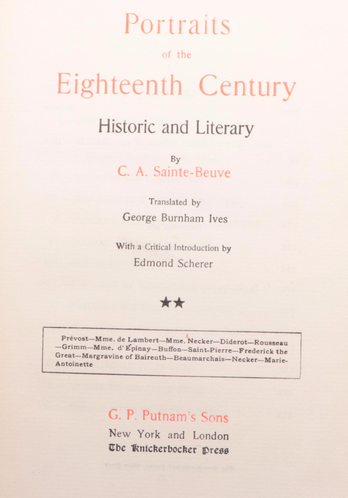 "Portraits of the Eighteenth Century" Complete Set by C. A. Sainte-Beuve, 1905