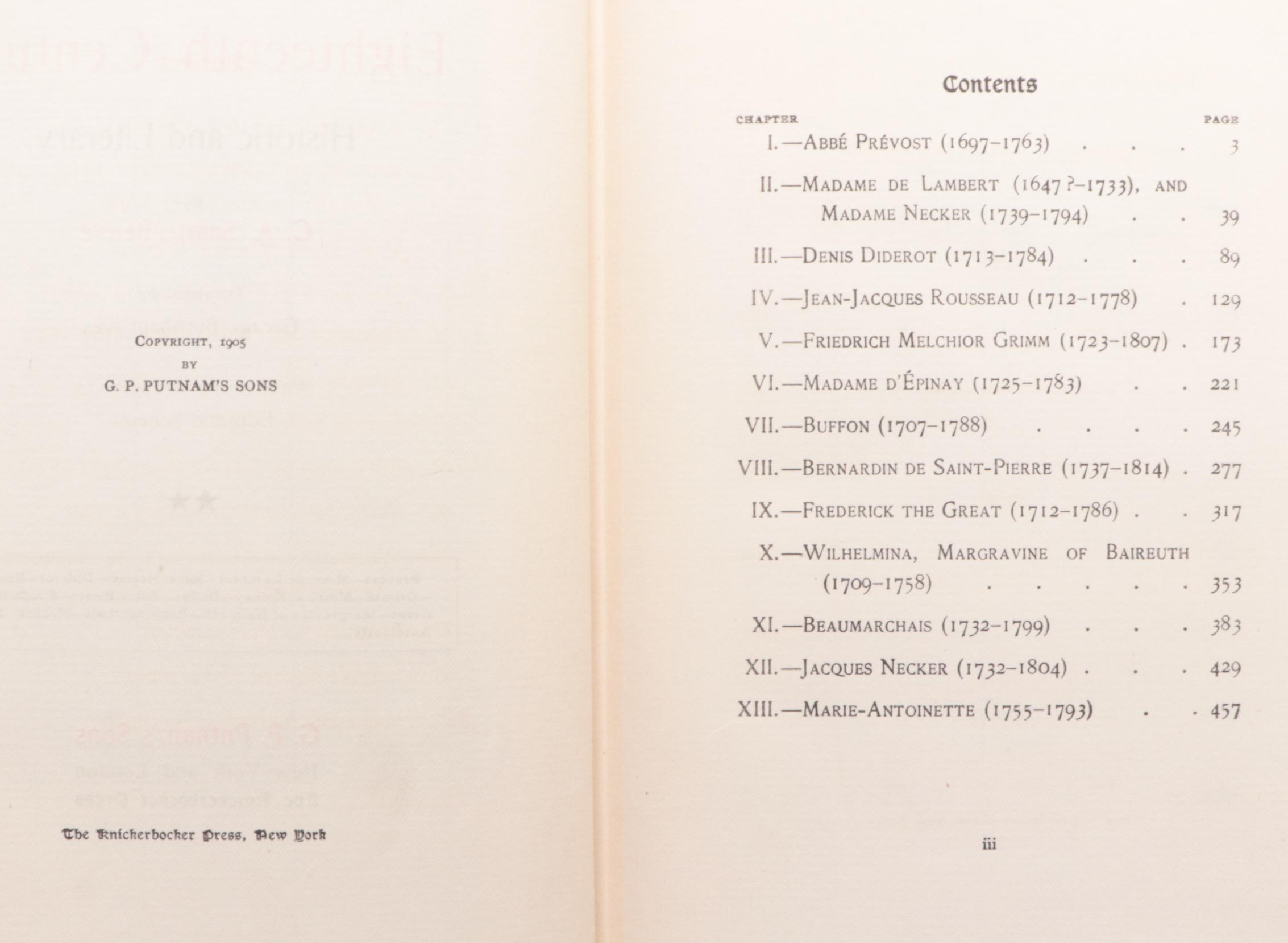 "Portraits of the Eighteenth Century" Complete Set by C. A. Sainte-Beuve, 1905