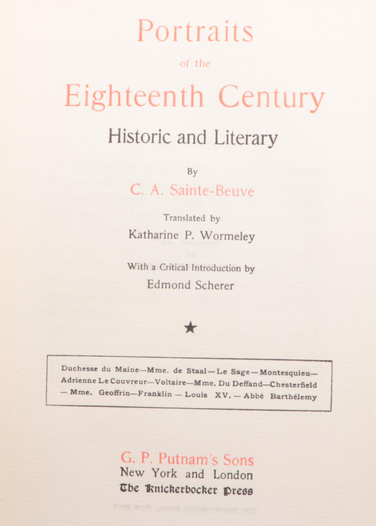 "Portraits of the Eighteenth Century" Complete Set by C. A. Sainte-Beuve, 1905