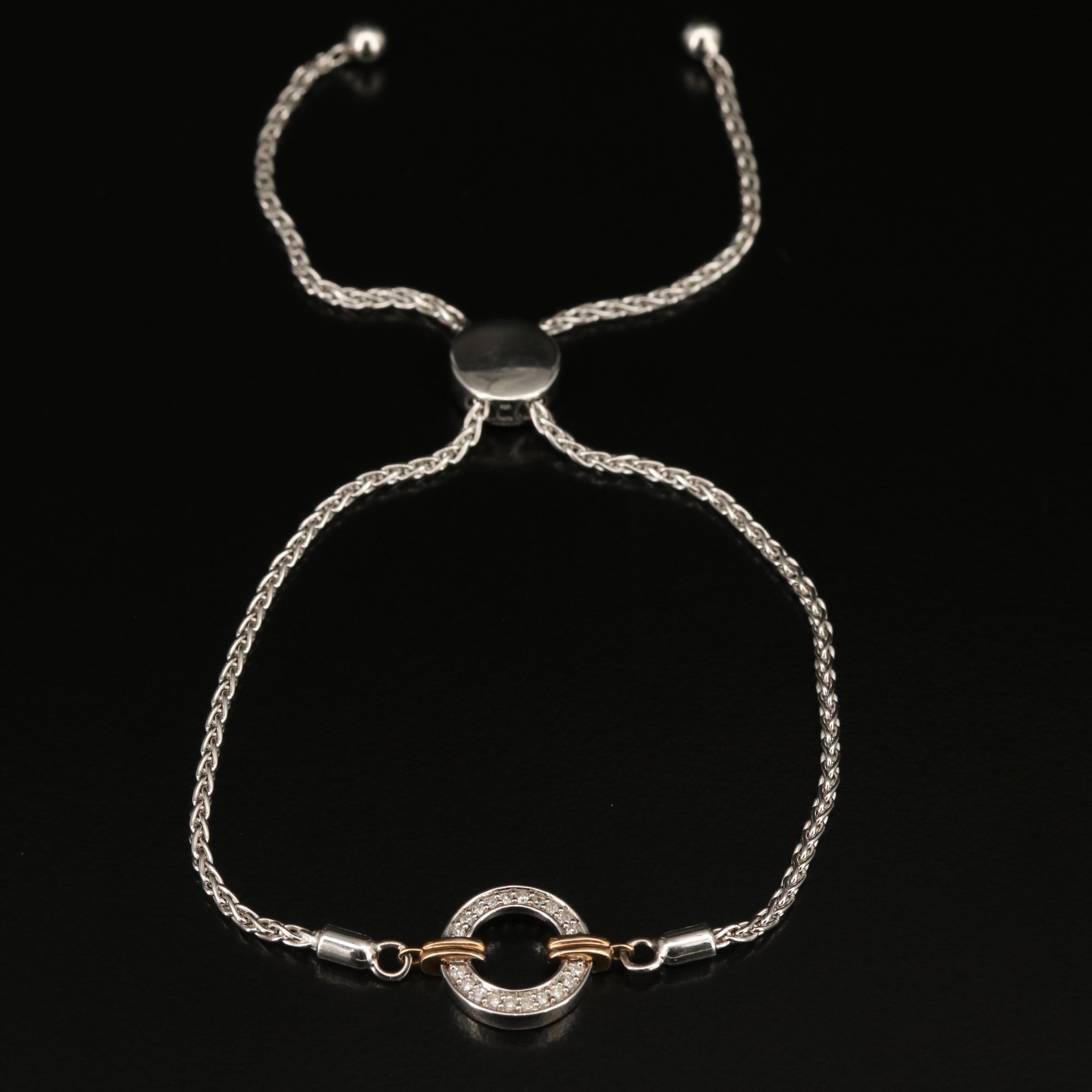 Sterling Diamond Bolo Bracelet with 10K Accent