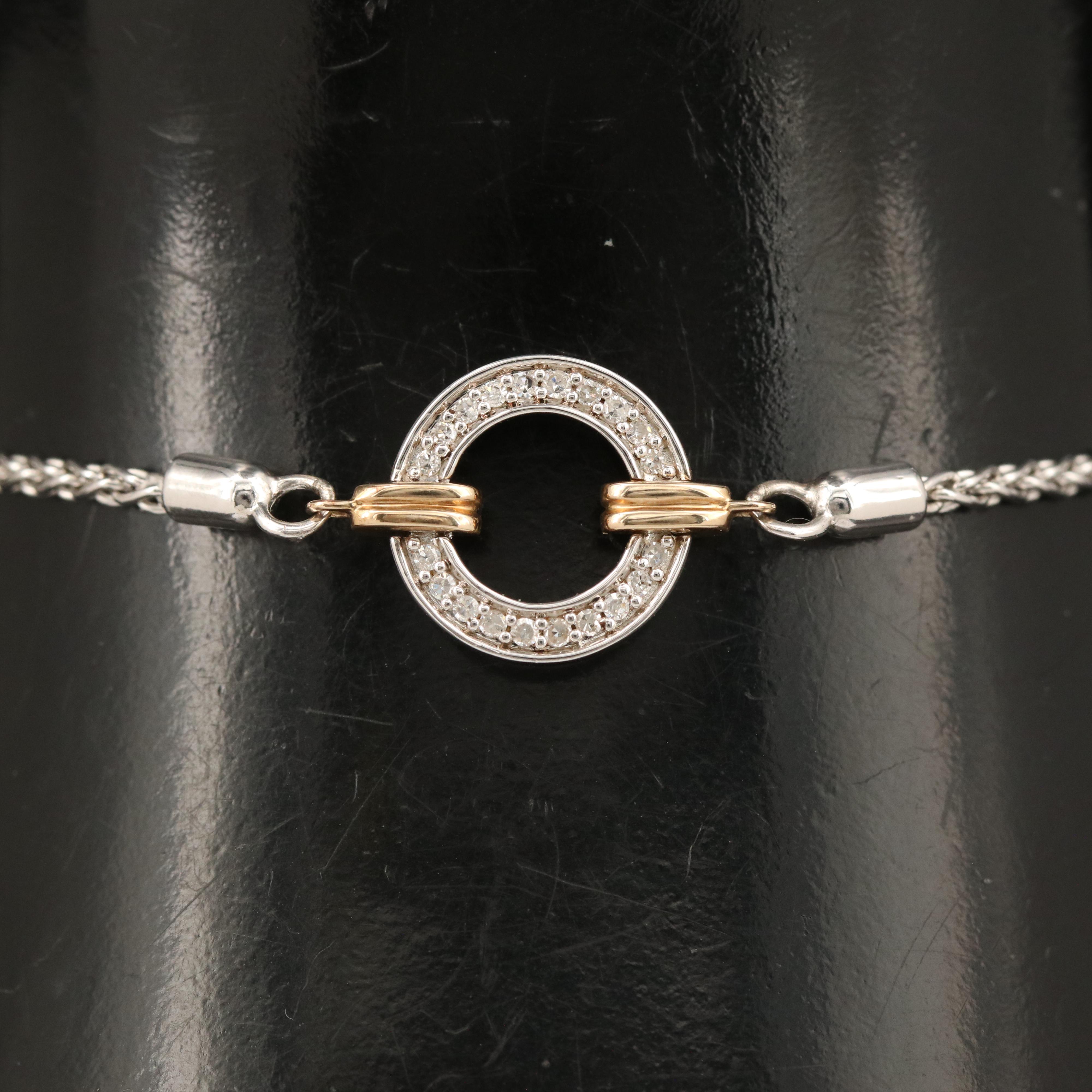 Sterling Diamond Bolo Bracelet with 10K Accent