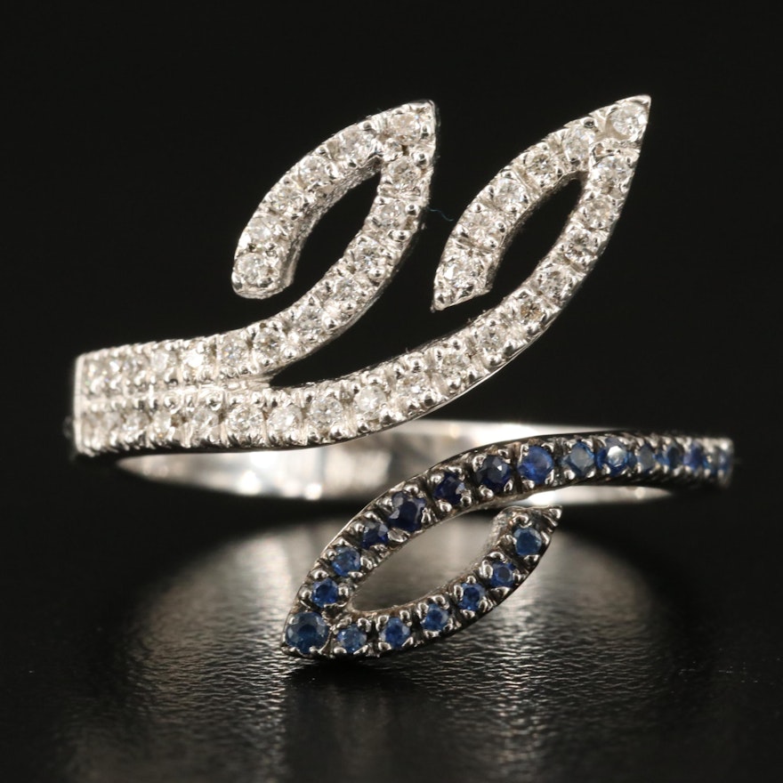 18K Diamond and Sapphire Bypass Ring