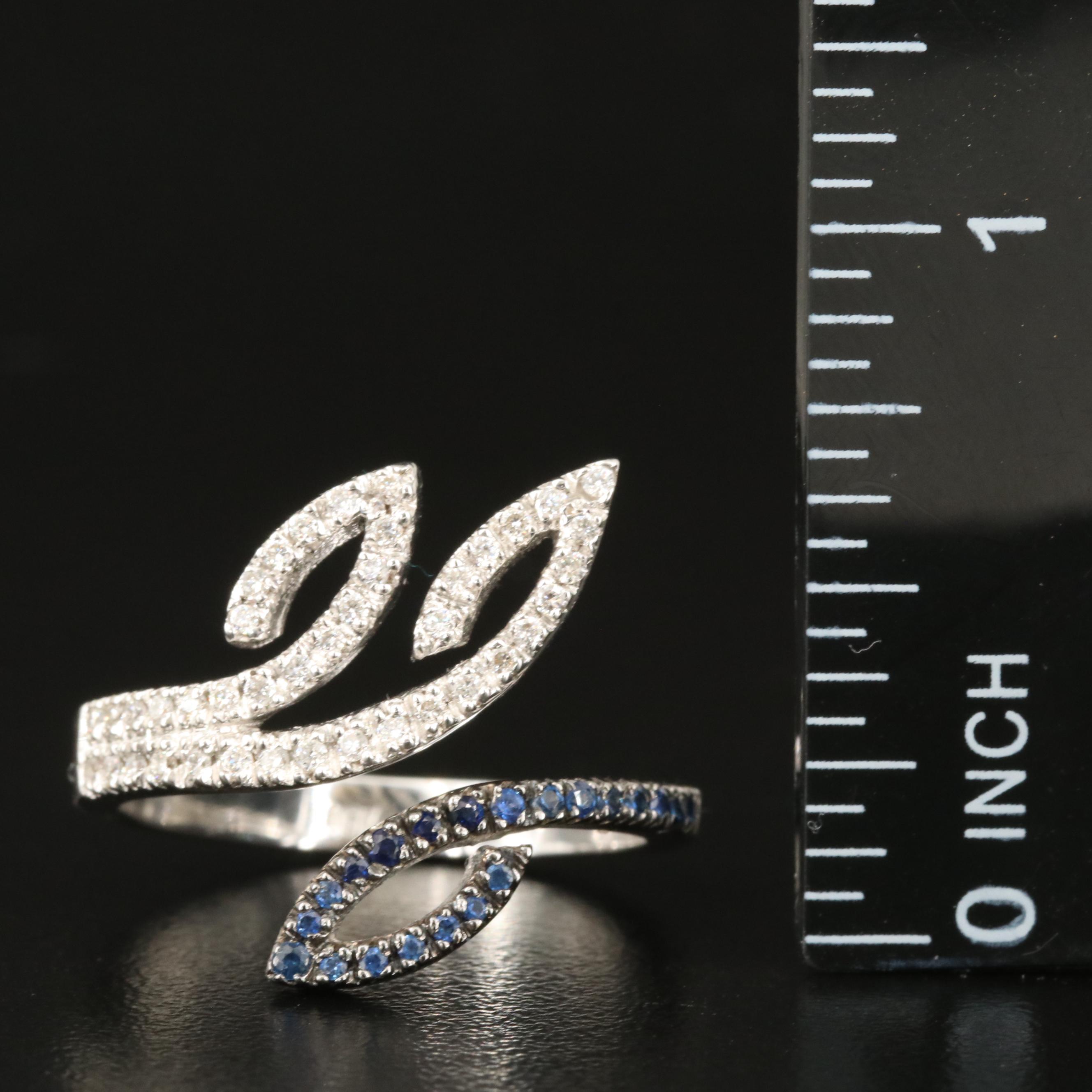 18K Diamond and Sapphire Bypass Ring