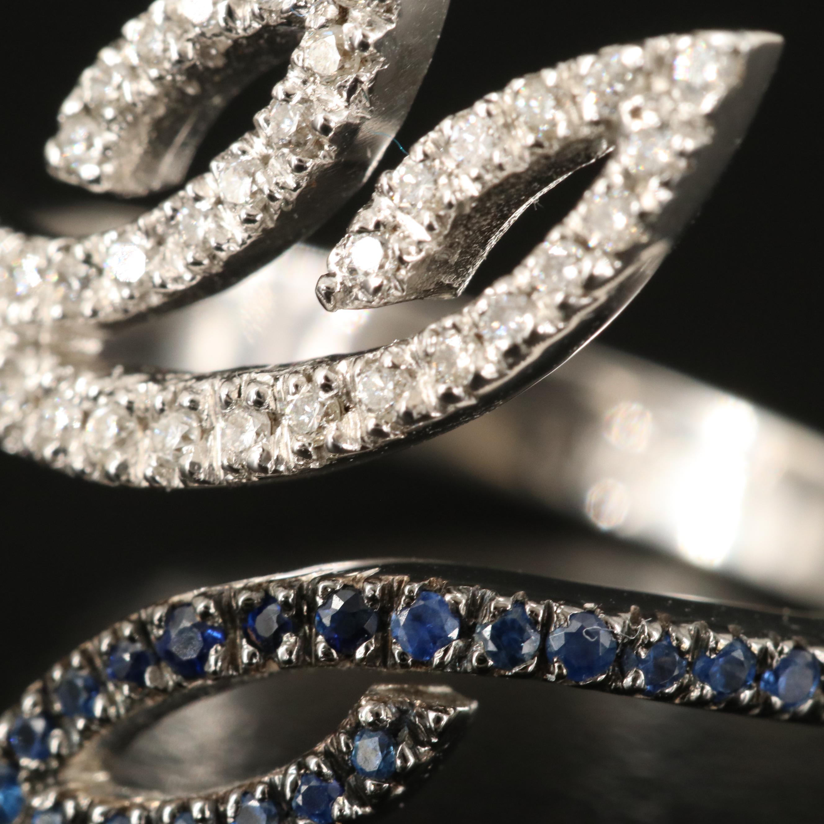 18K Diamond and Sapphire Bypass Ring