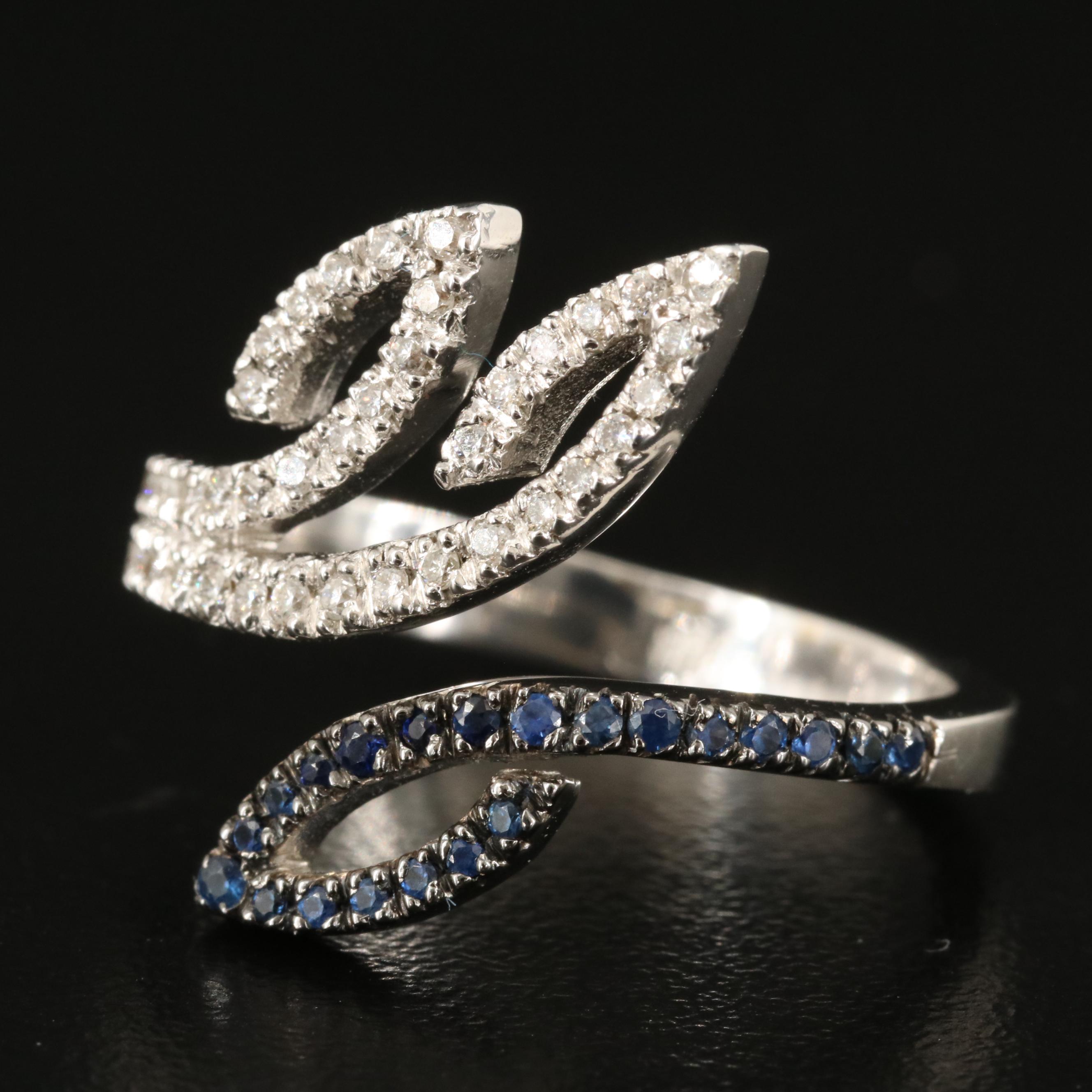 18K Diamond and Sapphire Bypass Ring