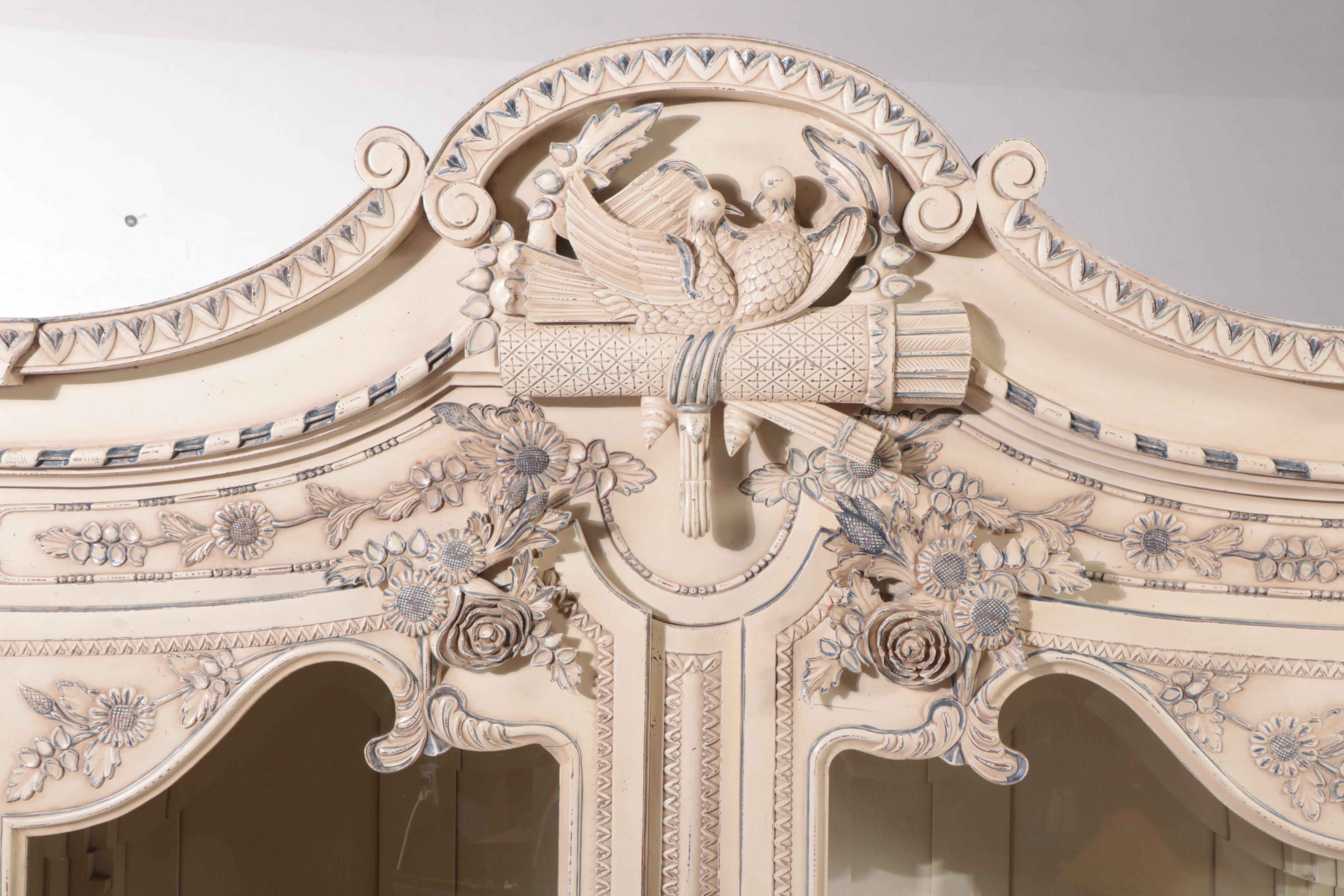 Louis XV Style Cream and Blue-Painted "Normandy" Vitrine