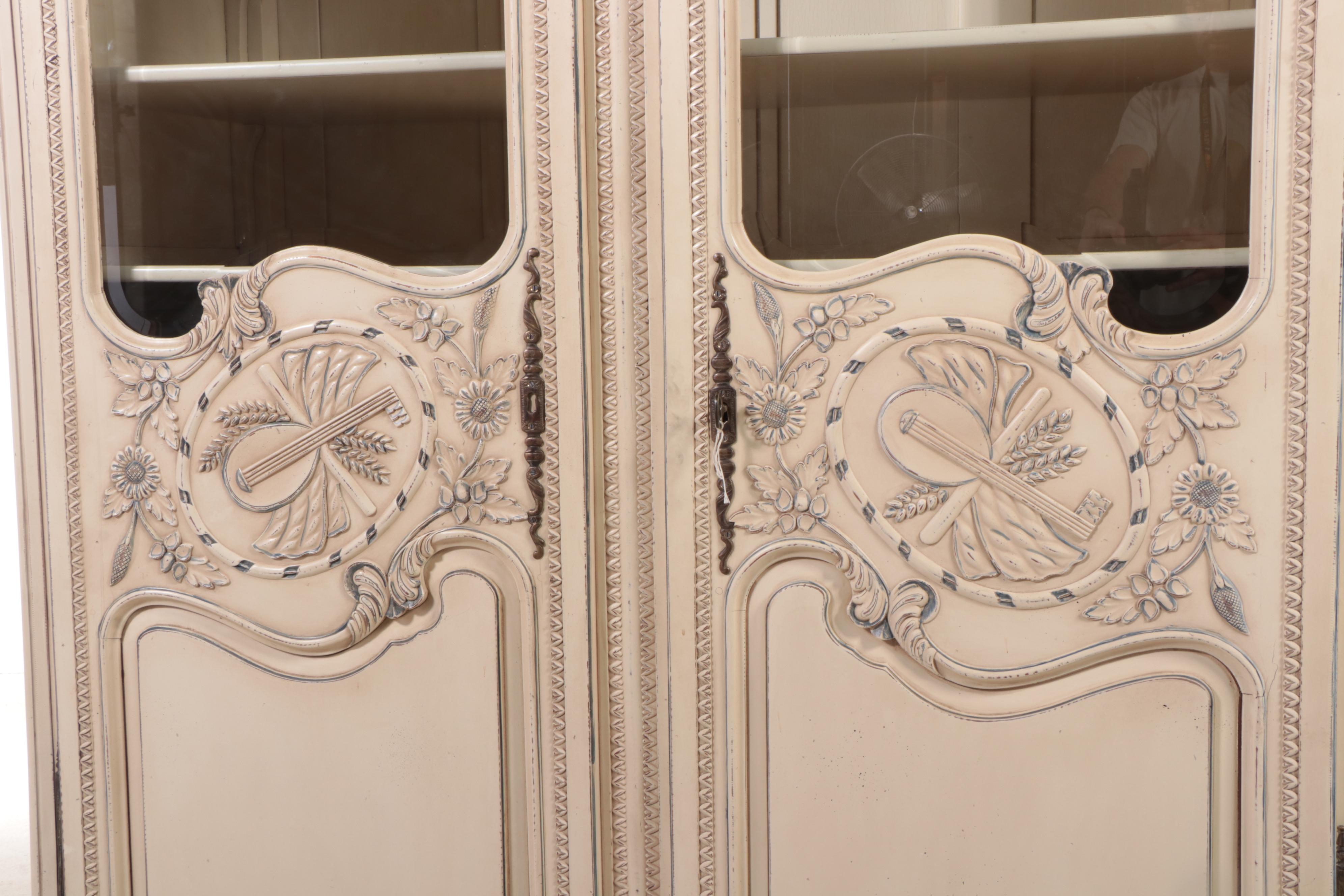 Louis XV Style Cream and Blue-Painted "Normandy" Vitrine