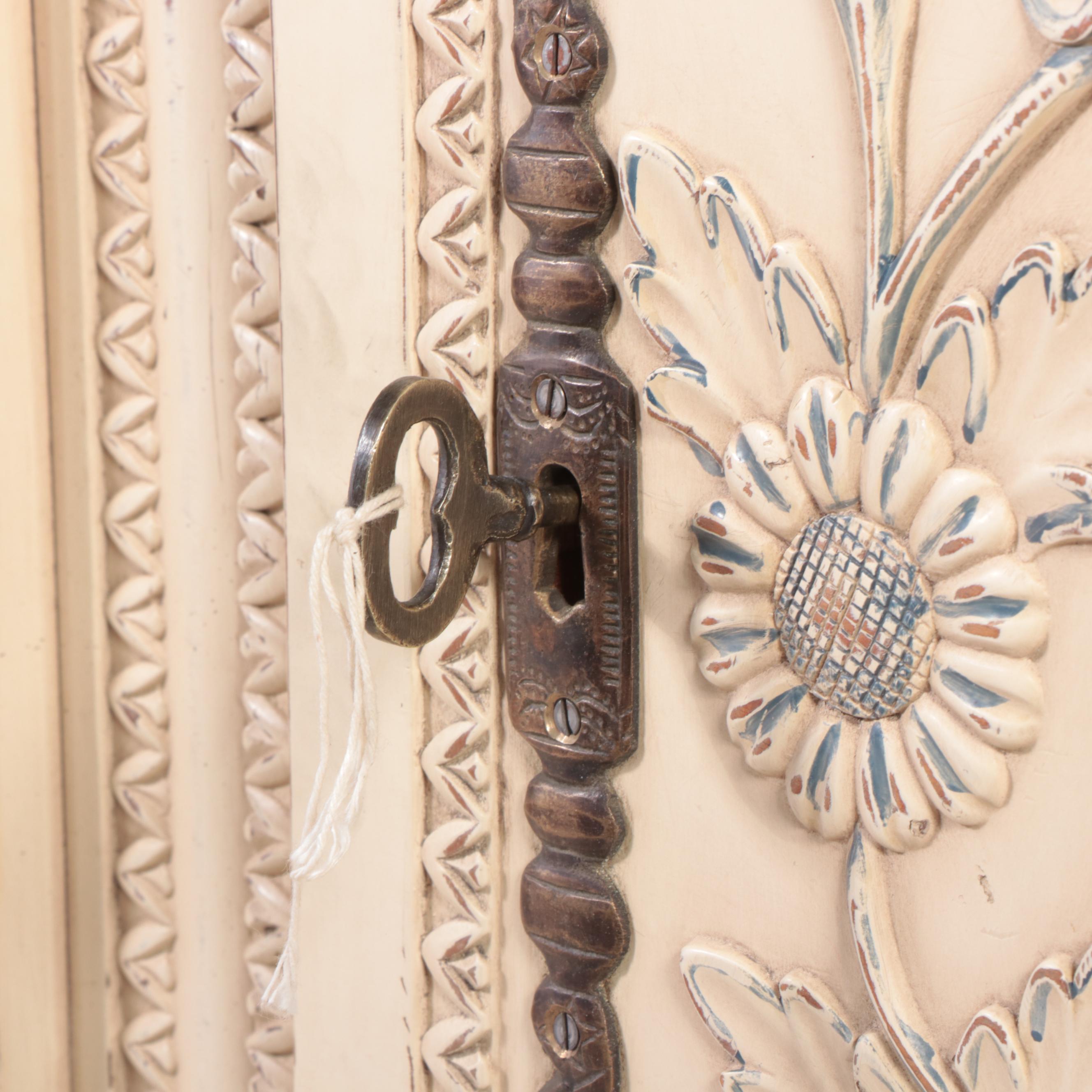 Louis XV Style Cream and Blue-Painted "Normandy" Vitrine