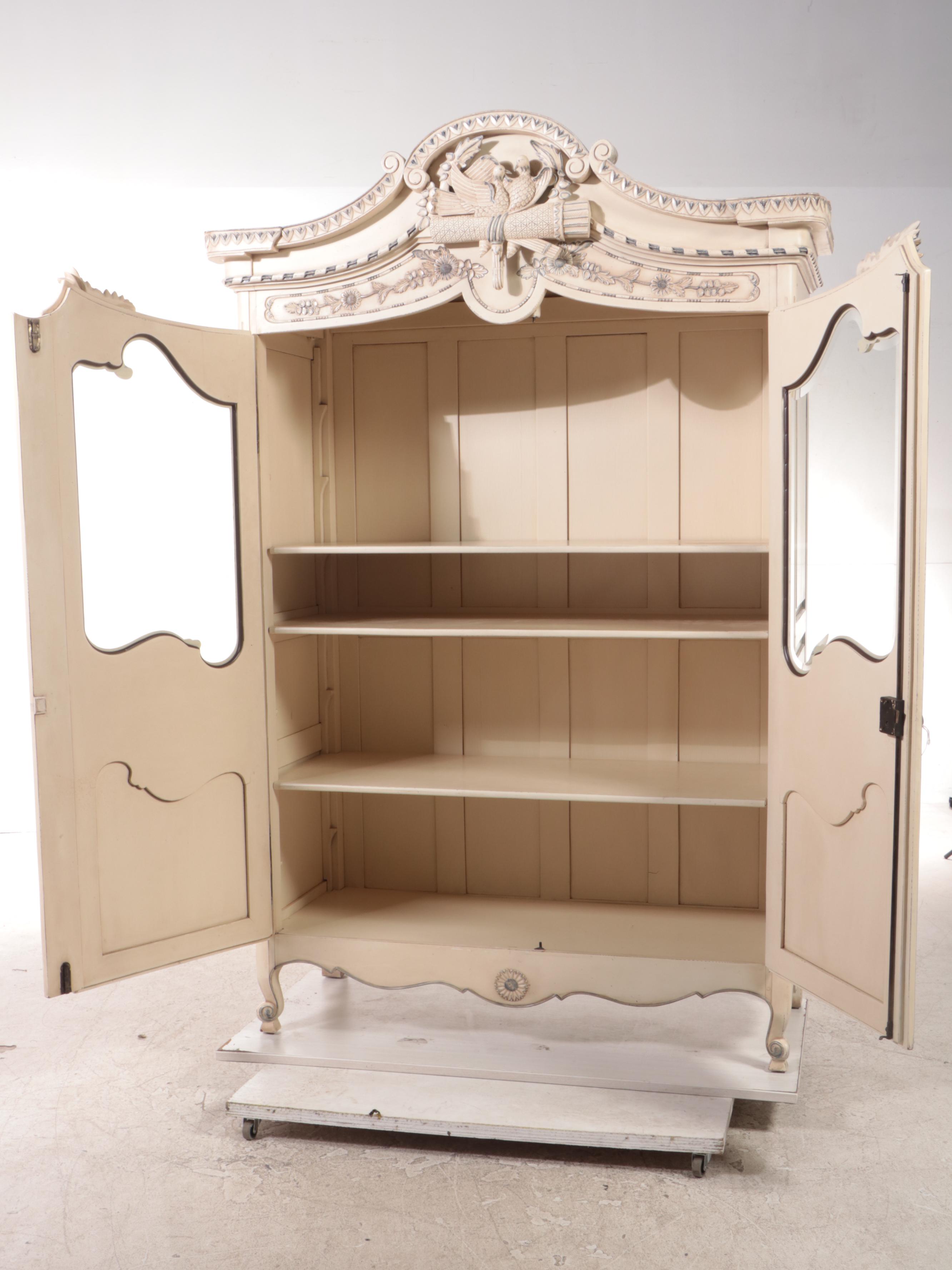 Louis XV Style Cream and Blue-Painted "Normandy" Vitrine