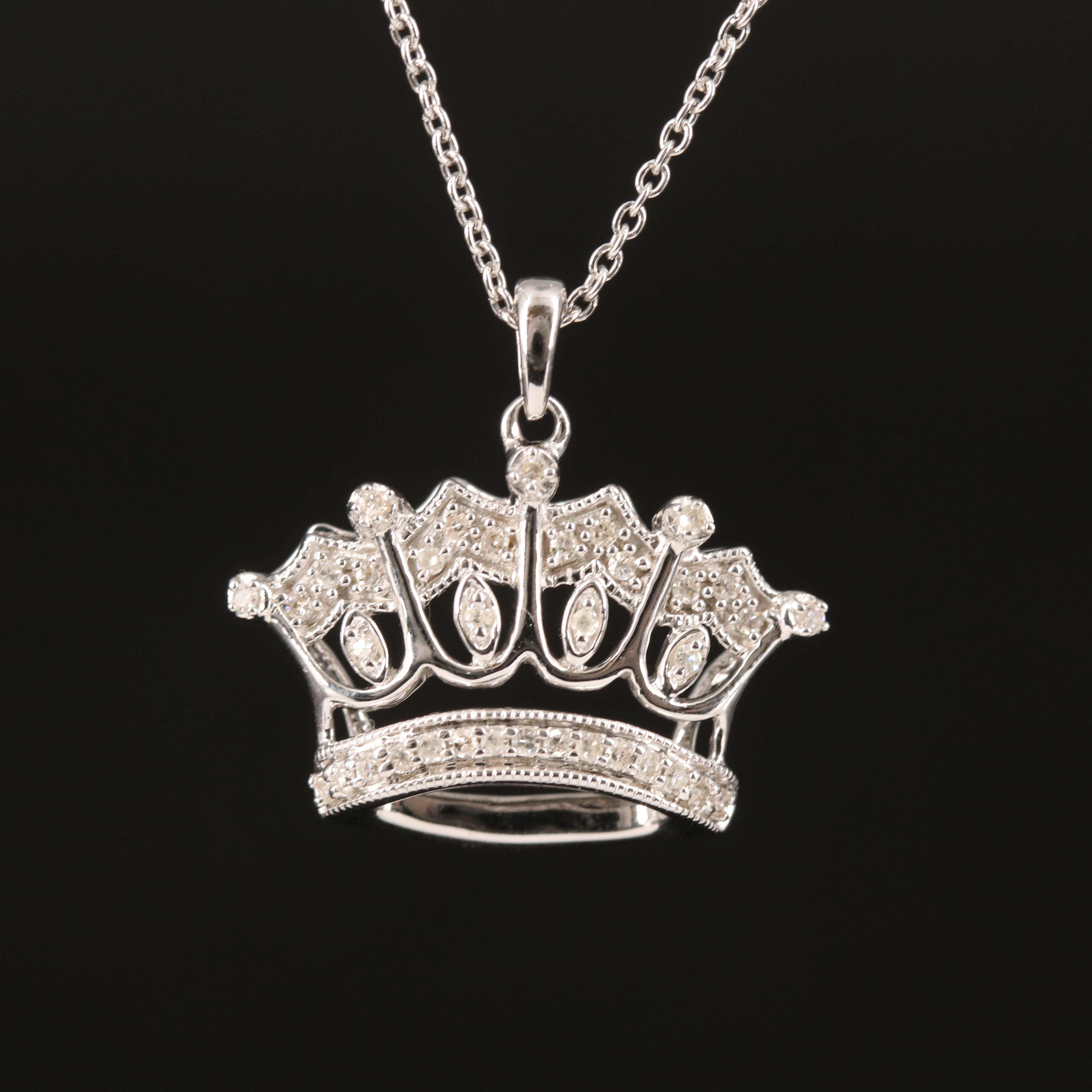 Sterling Diamond Crown Pendant Necklace