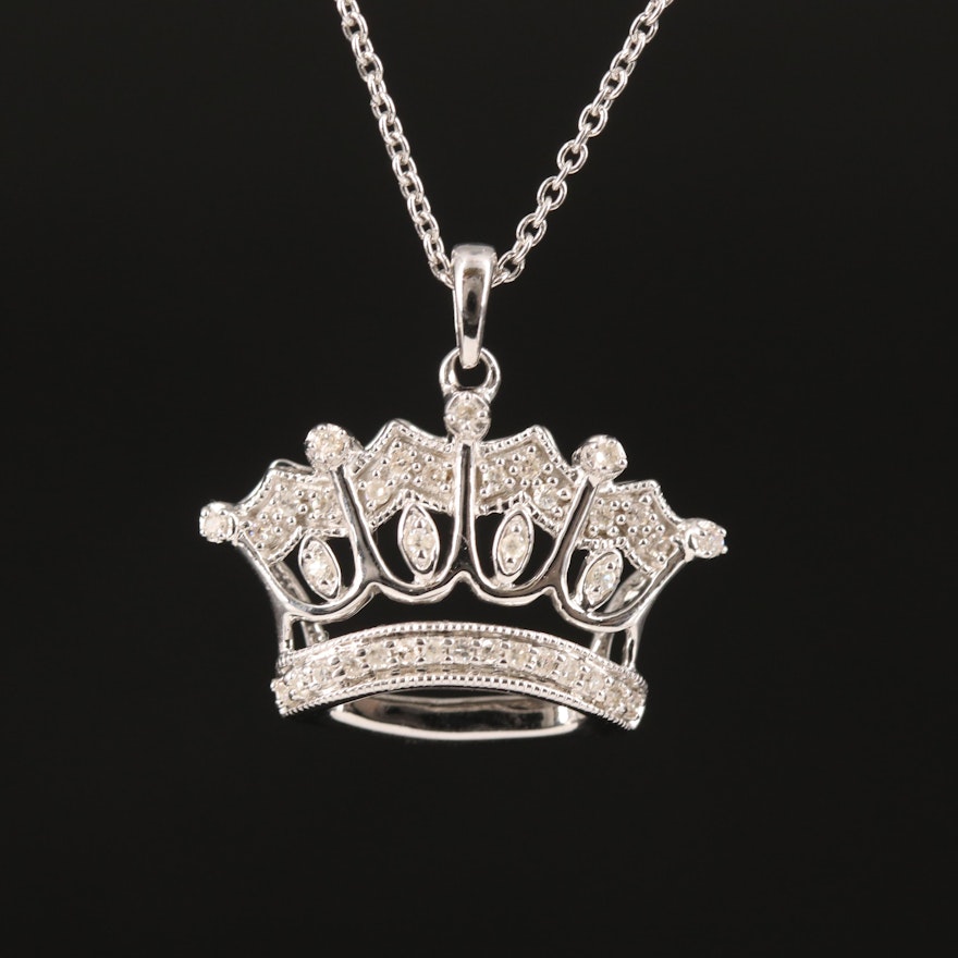 Sterling Diamond Crown Pendant Necklace