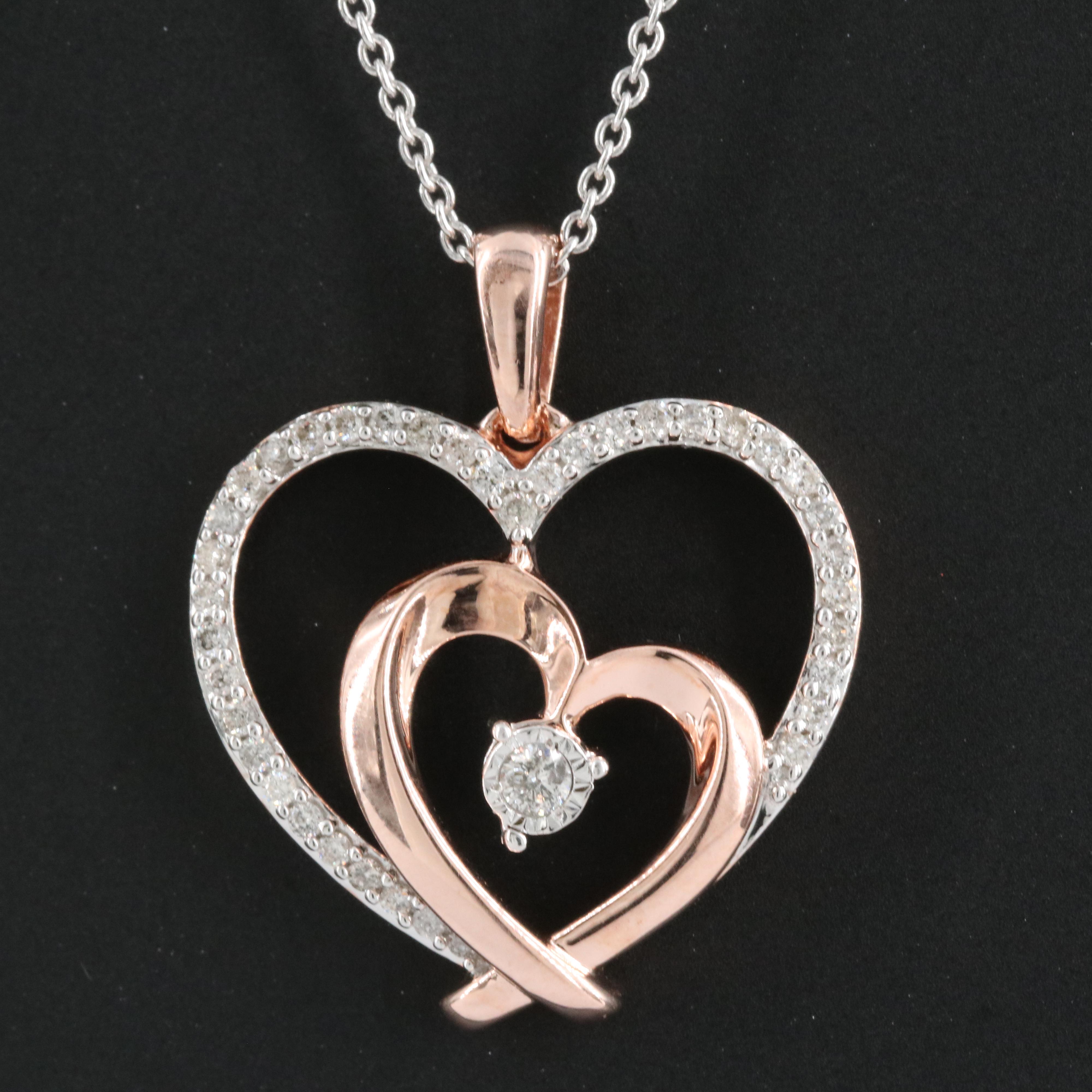 Sterling Diamond Two Heart Pendant Necklace