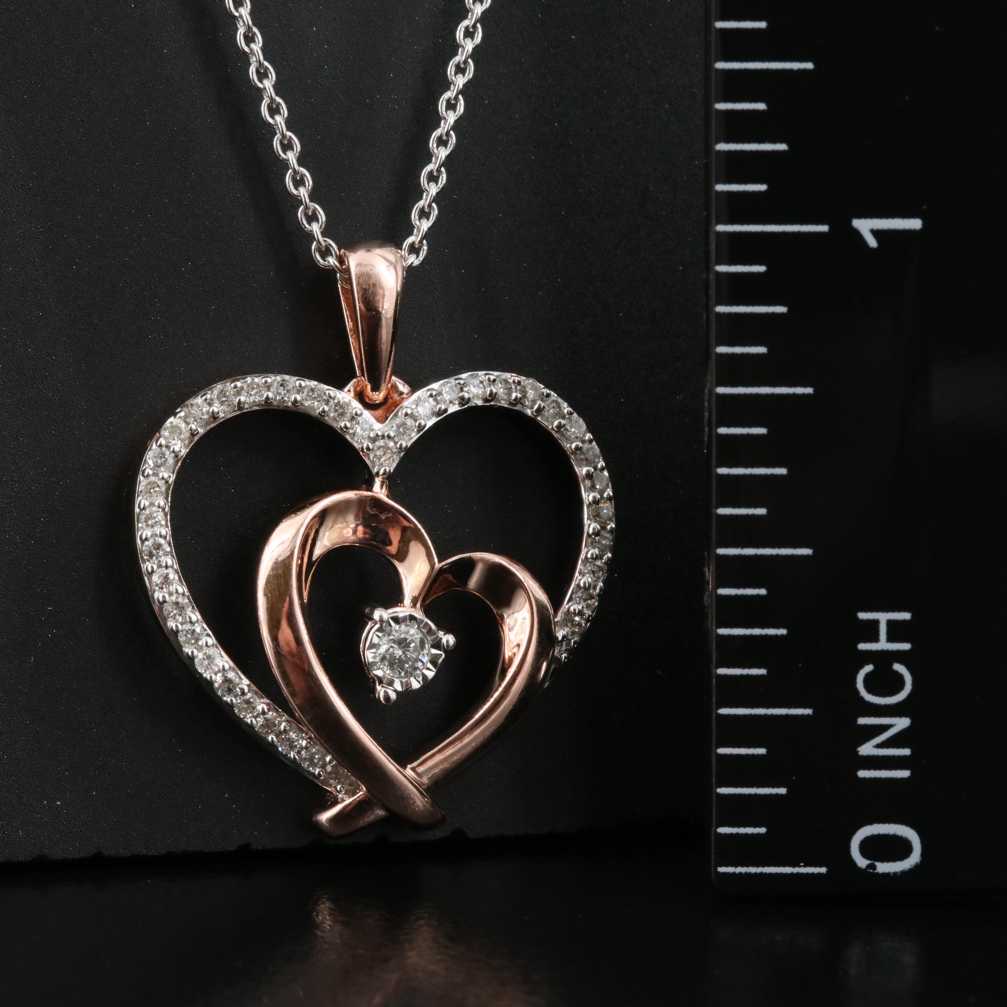 Sterling Diamond Two Heart Pendant Necklace