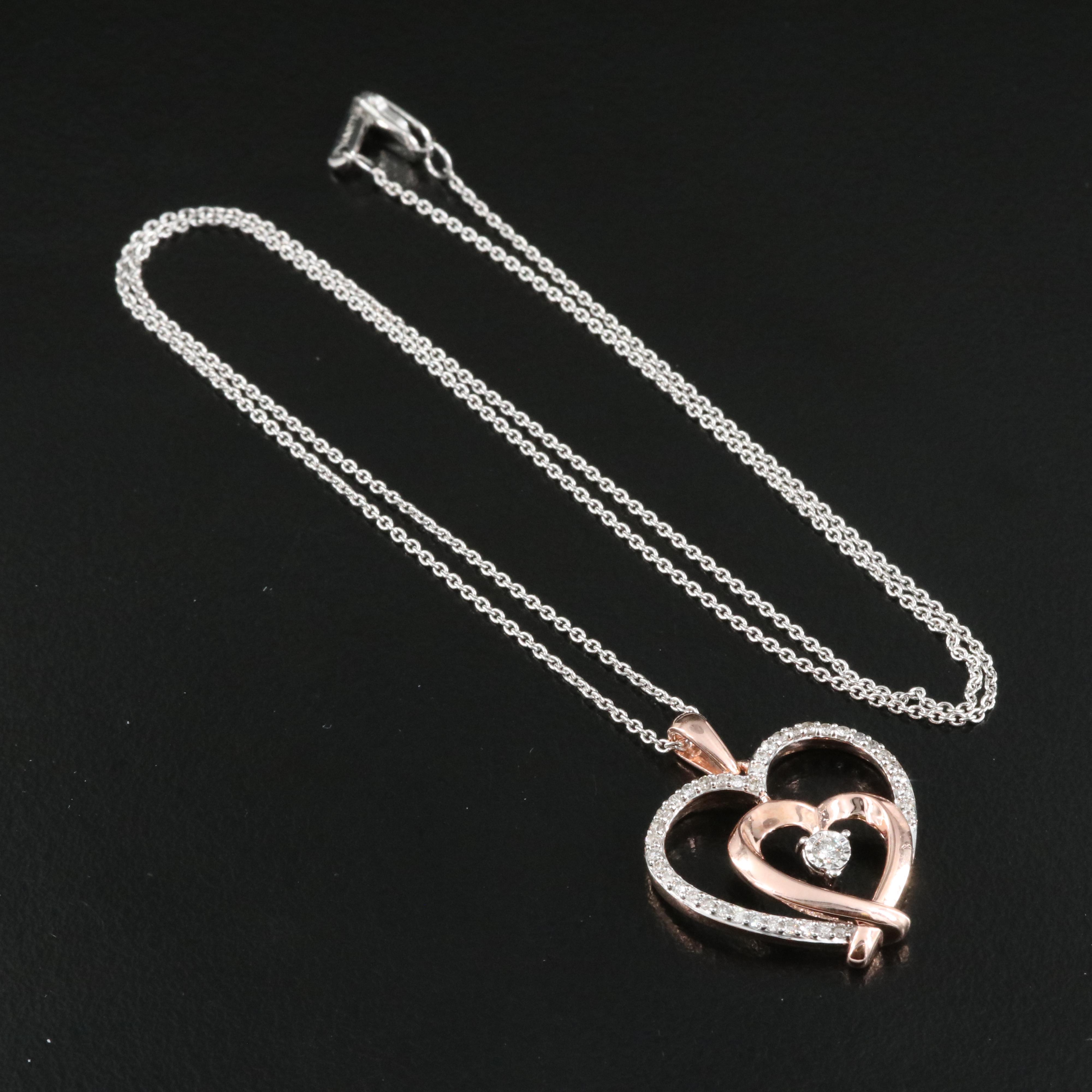 Sterling Diamond Two Heart Pendant Necklace