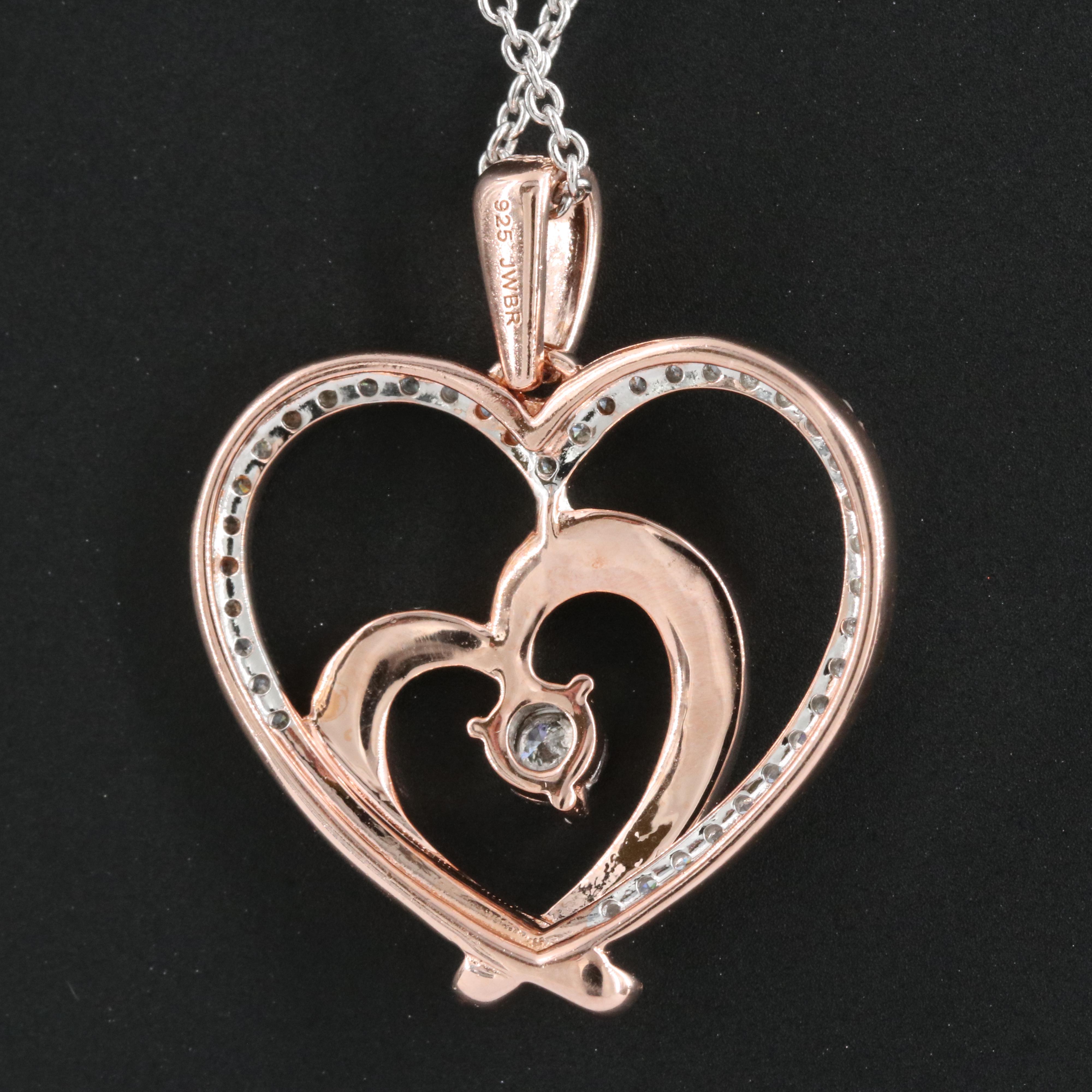 Sterling Diamond Two Heart Pendant Necklace