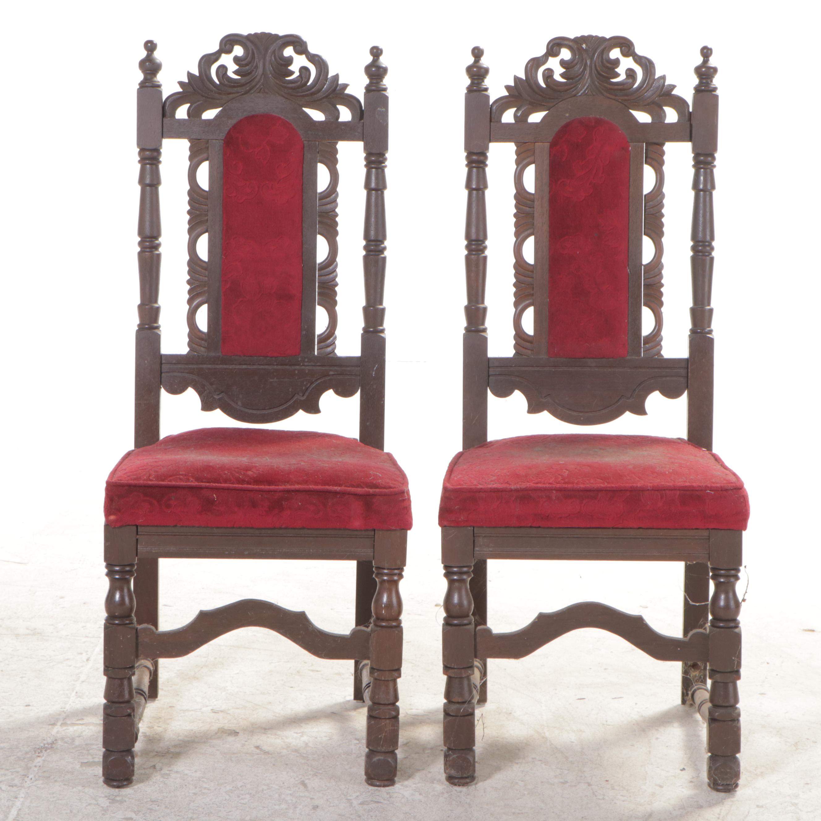 Six Jacobean Revival Carved Oak Side Chairs, Early 20th Century