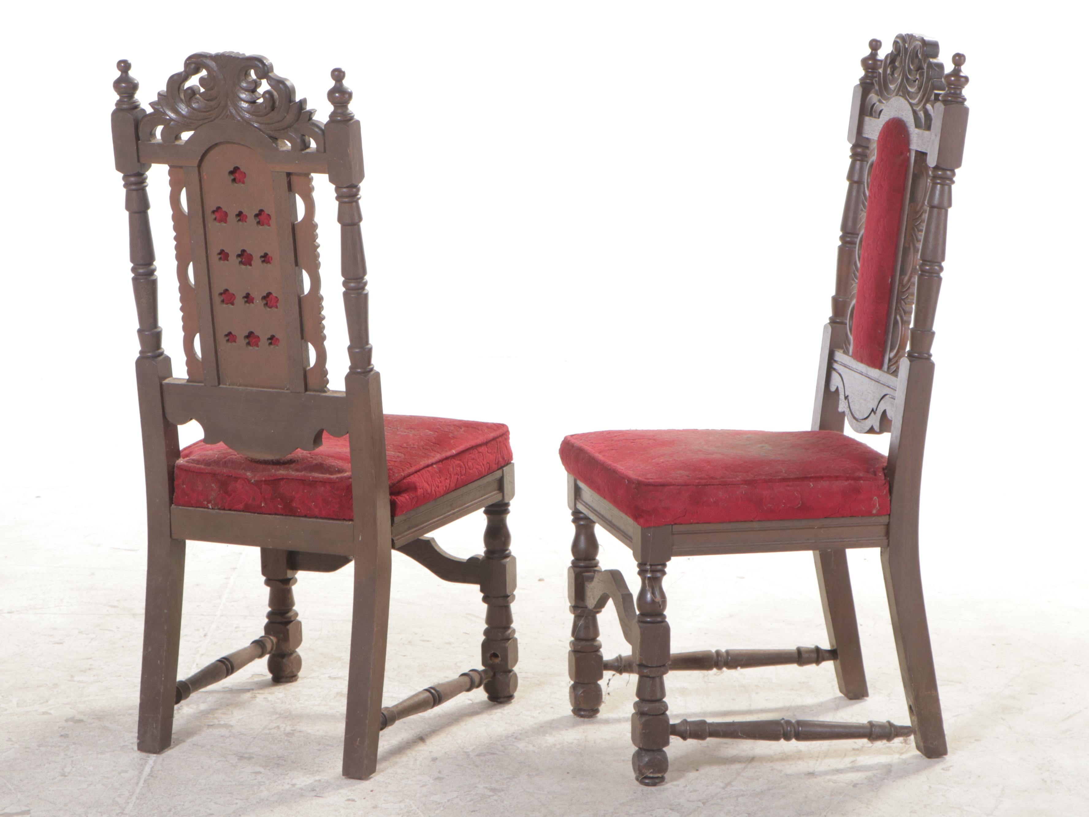 Six Jacobean Revival Carved Oak Side Chairs, Early 20th Century