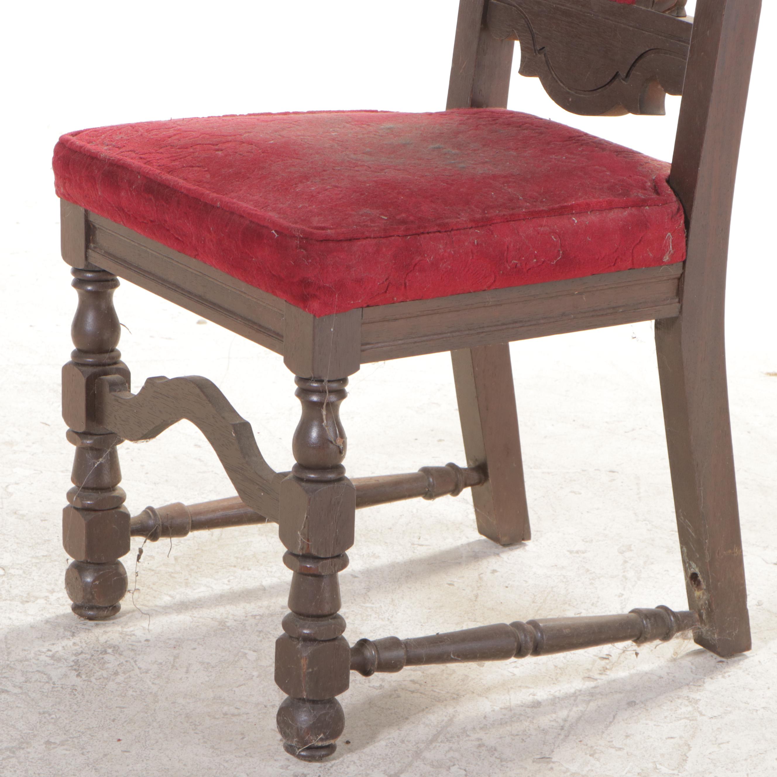 Six Jacobean Revival Carved Oak Side Chairs, Early 20th Century