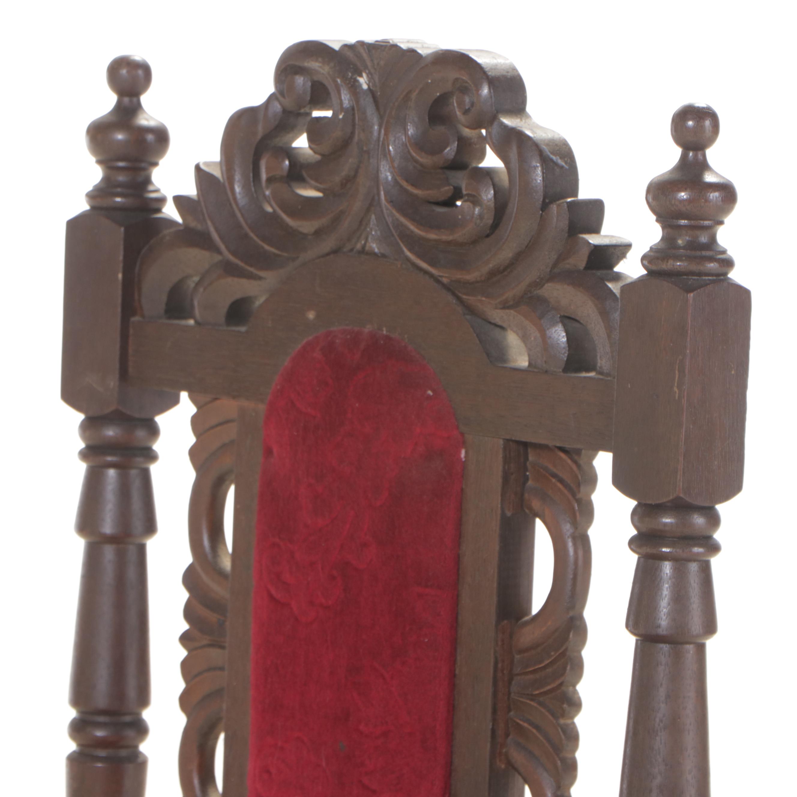 Six Jacobean Revival Carved Oak Side Chairs, Early 20th Century