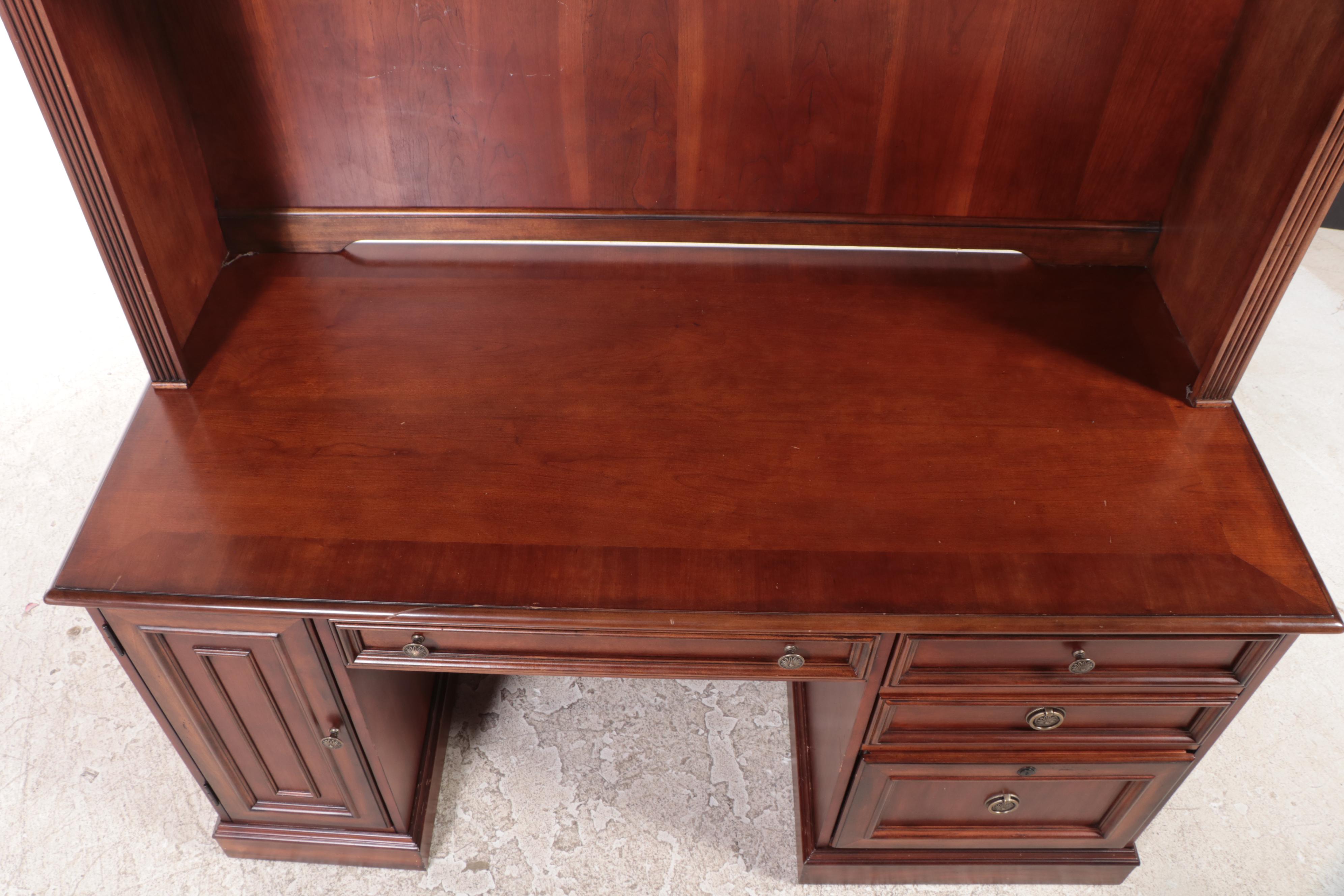 Federal Style Cherrywood Pedestal Desk with Hutch