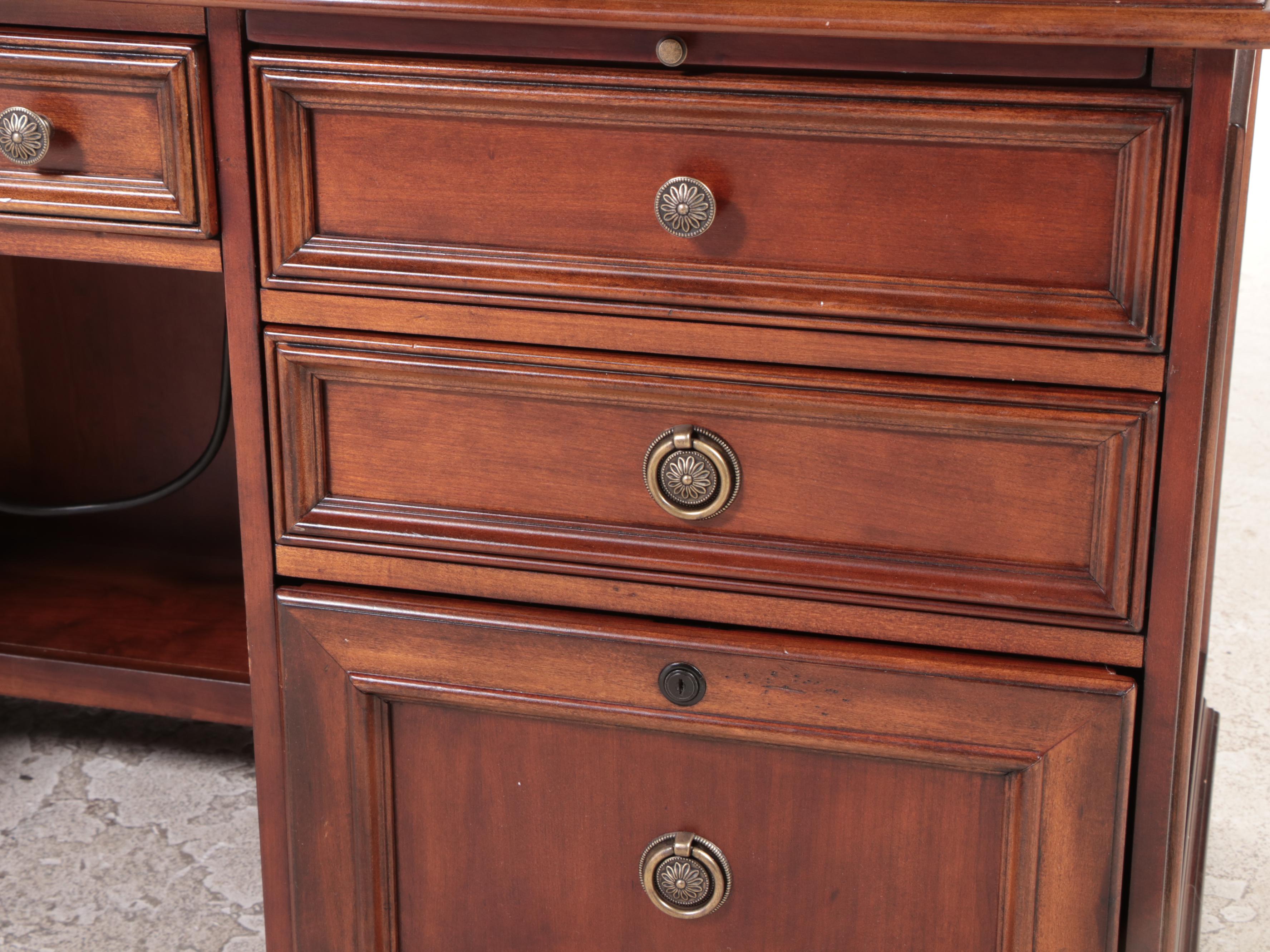 Federal Style Cherrywood Pedestal Desk with Hutch