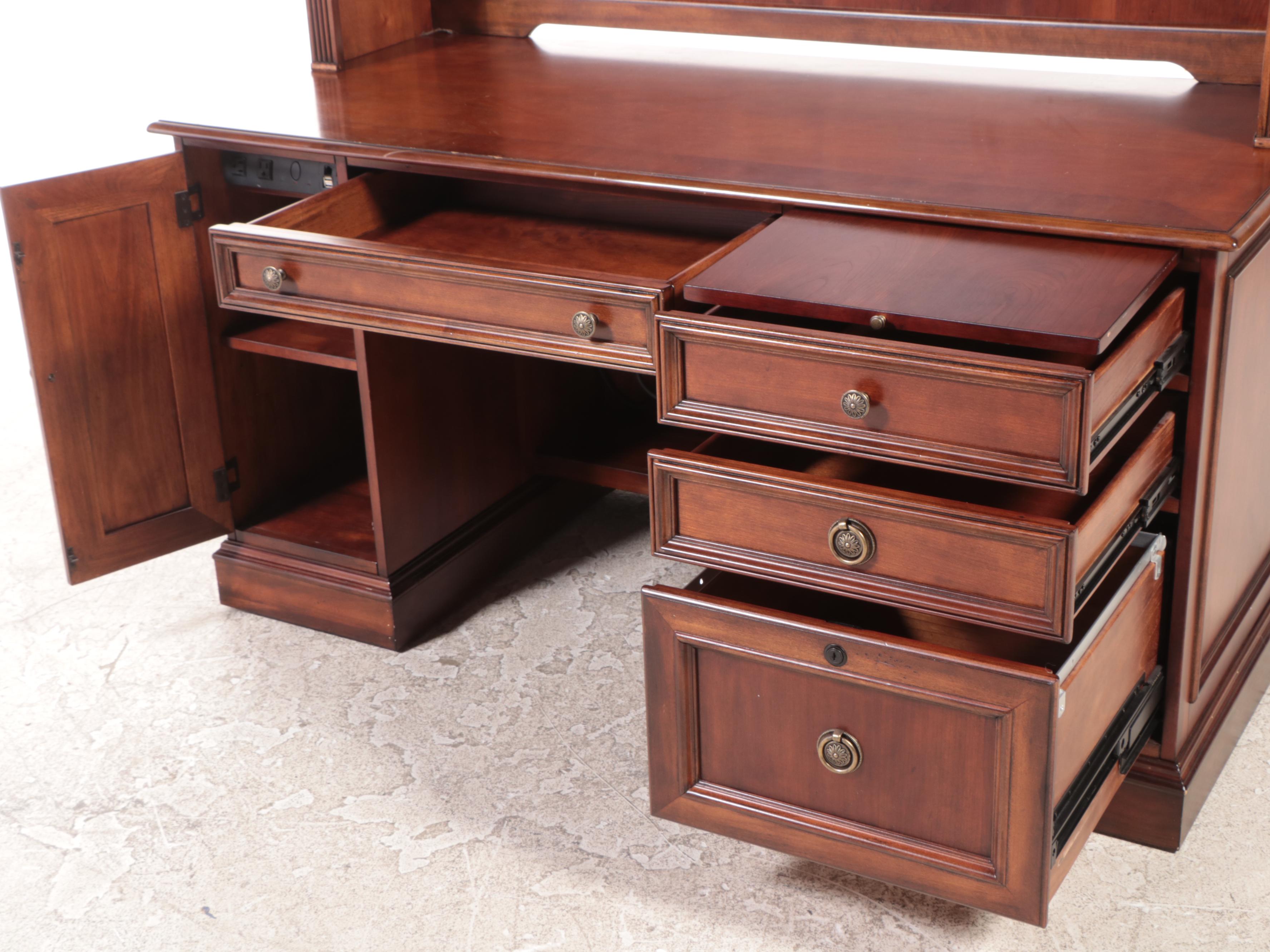 Federal Style Cherrywood Pedestal Desk with Hutch