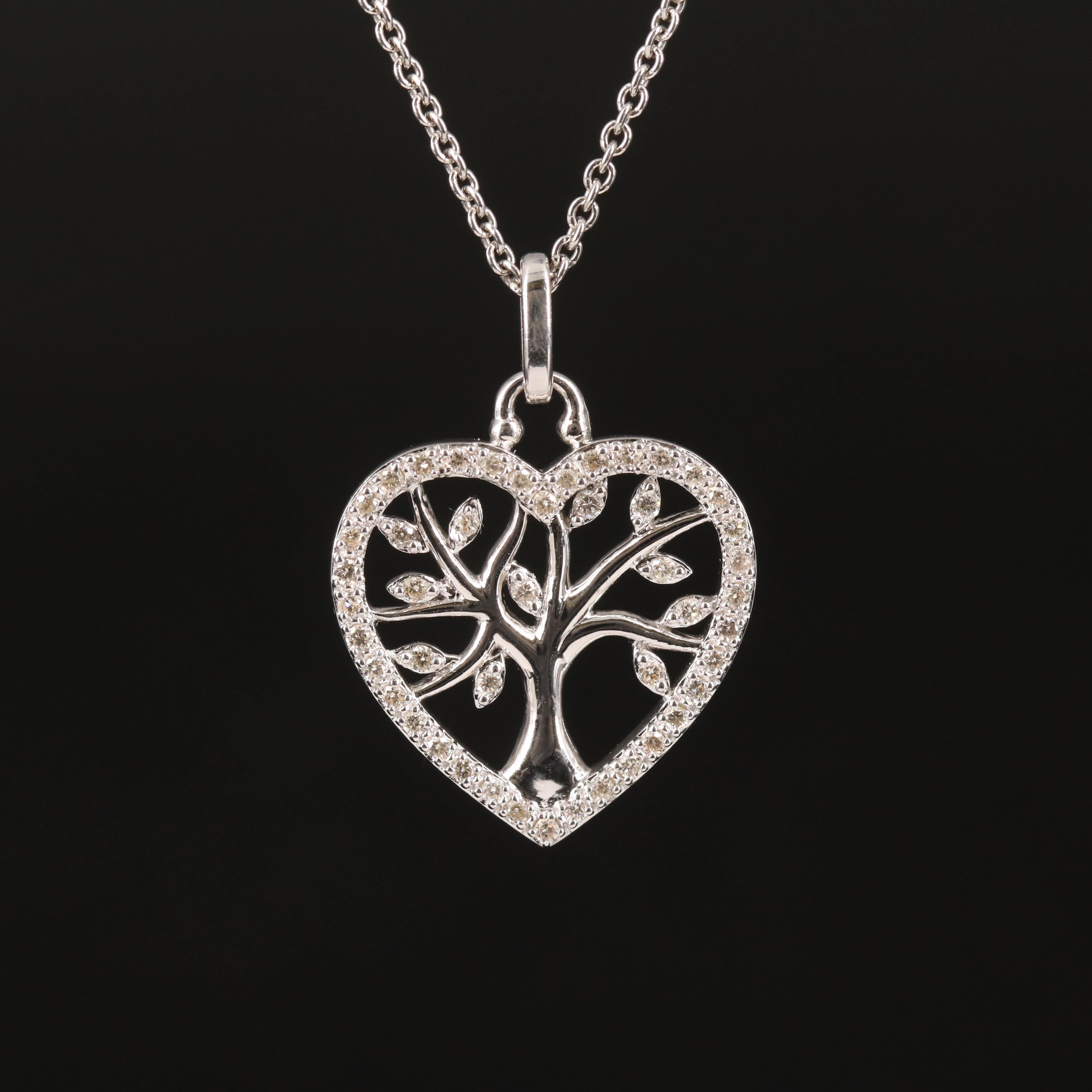 Sterling Diamond Heart Pendant Necklace