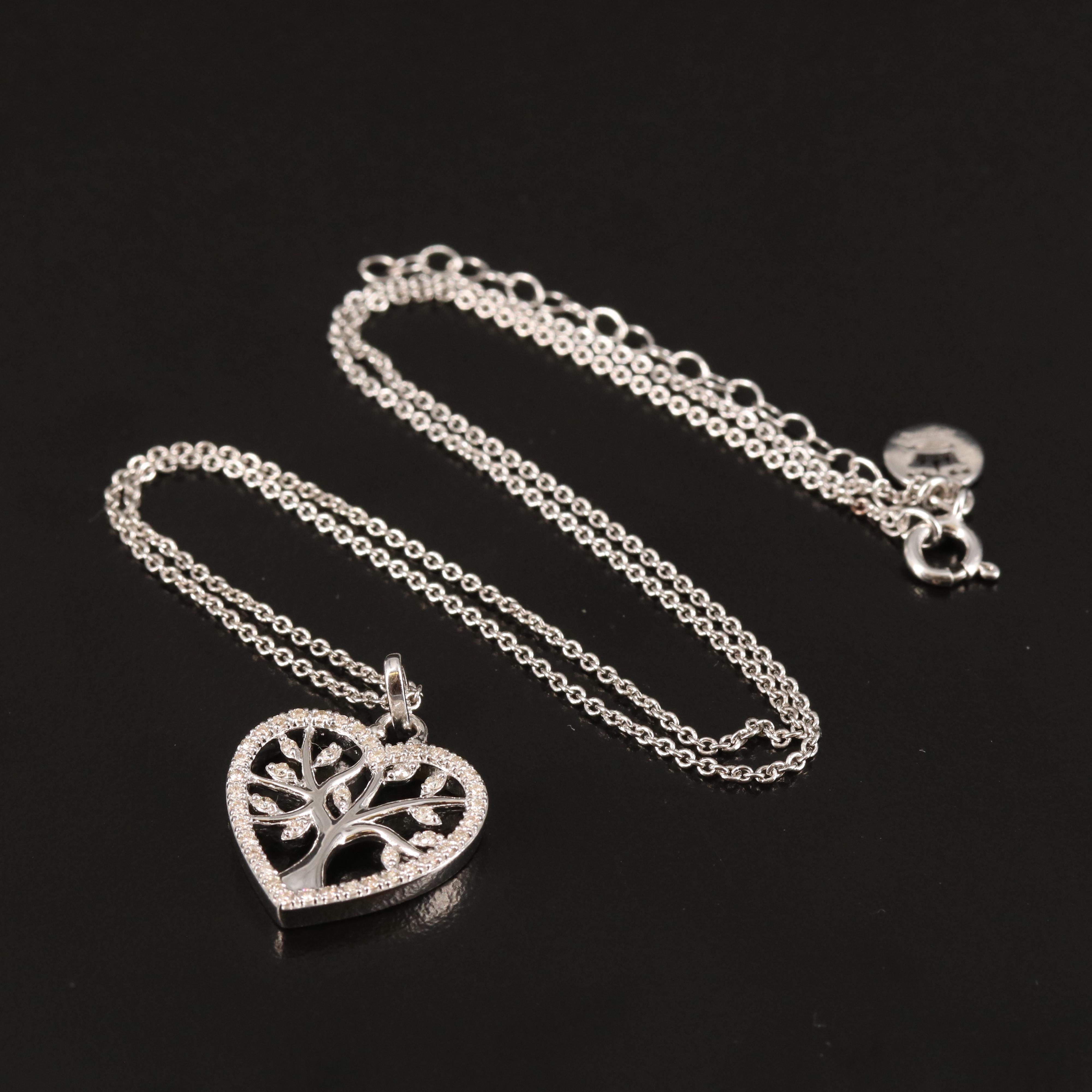 Sterling Diamond Heart Pendant Necklace