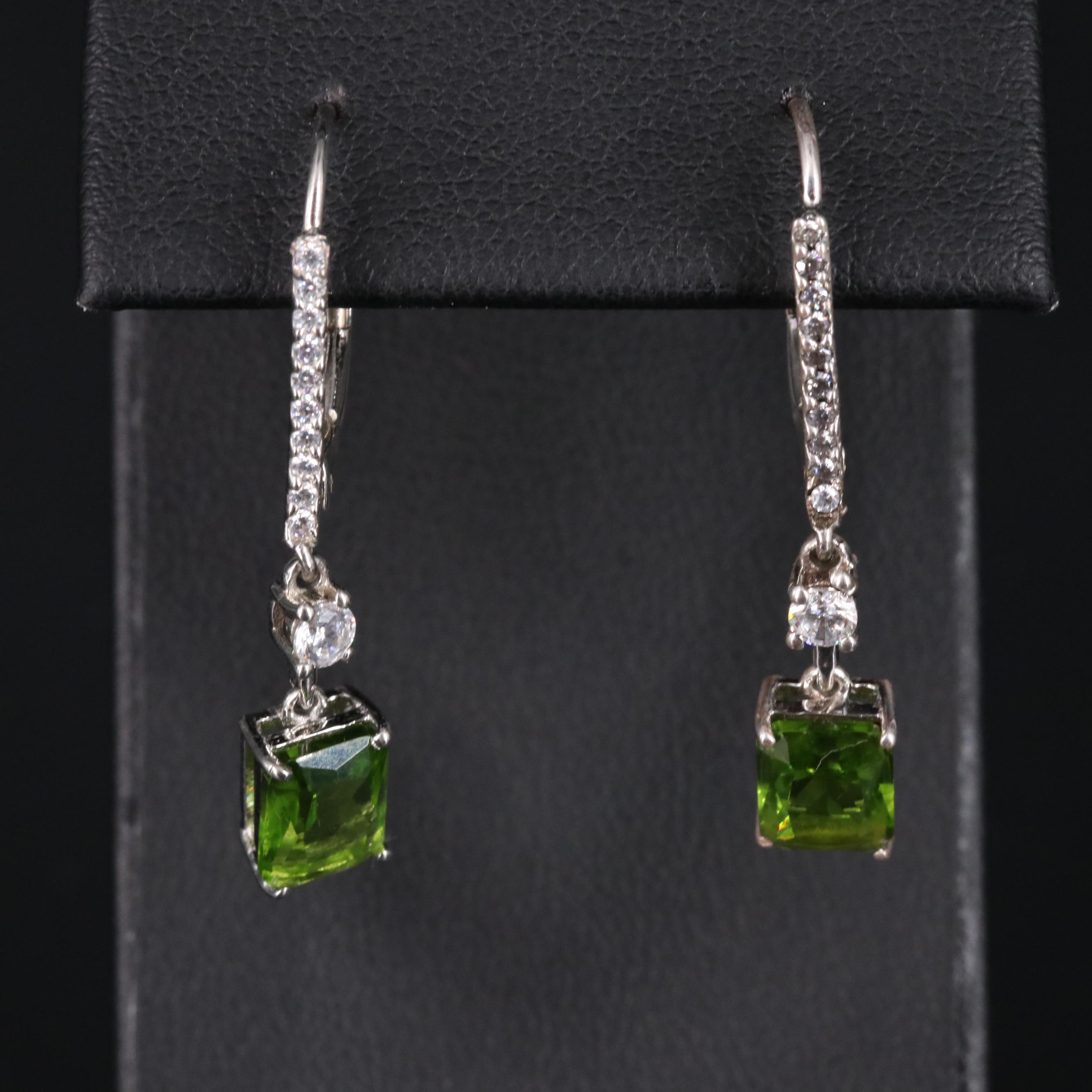 Sterling Silver Peridot and Cubic Zirconia Earrings