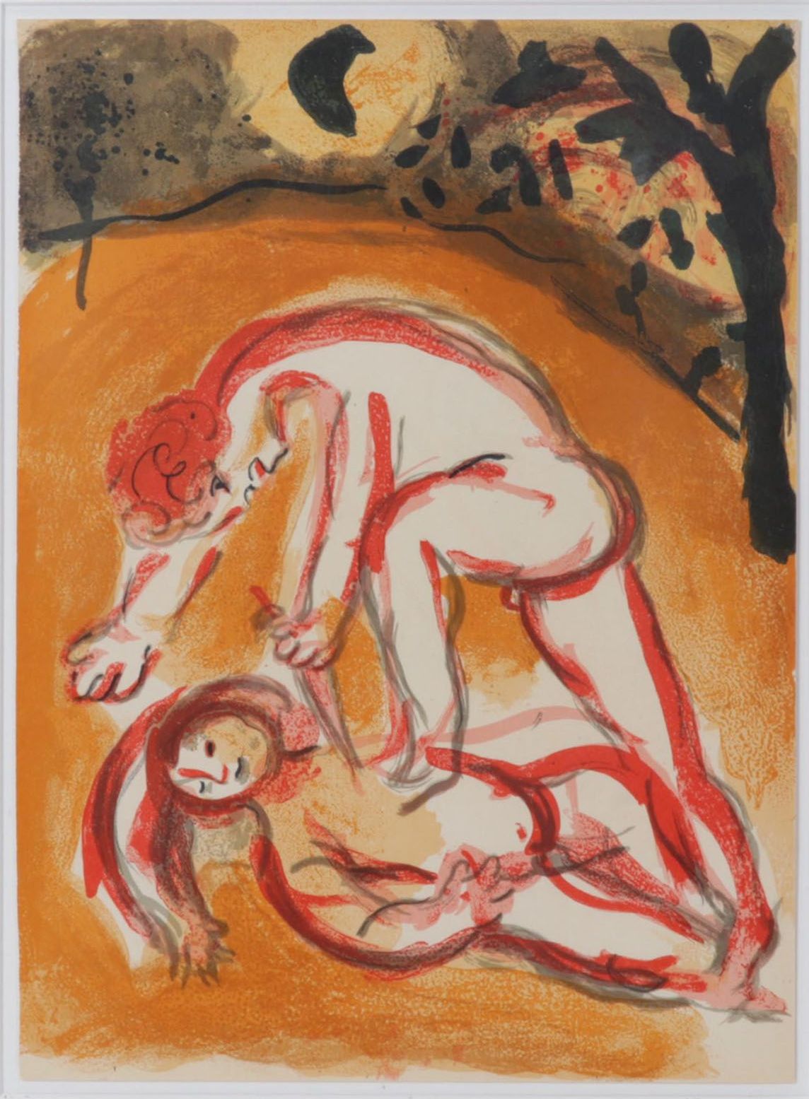 Marc Chagall Color Lithograph "Cain and Abel" From "Verve," 1960