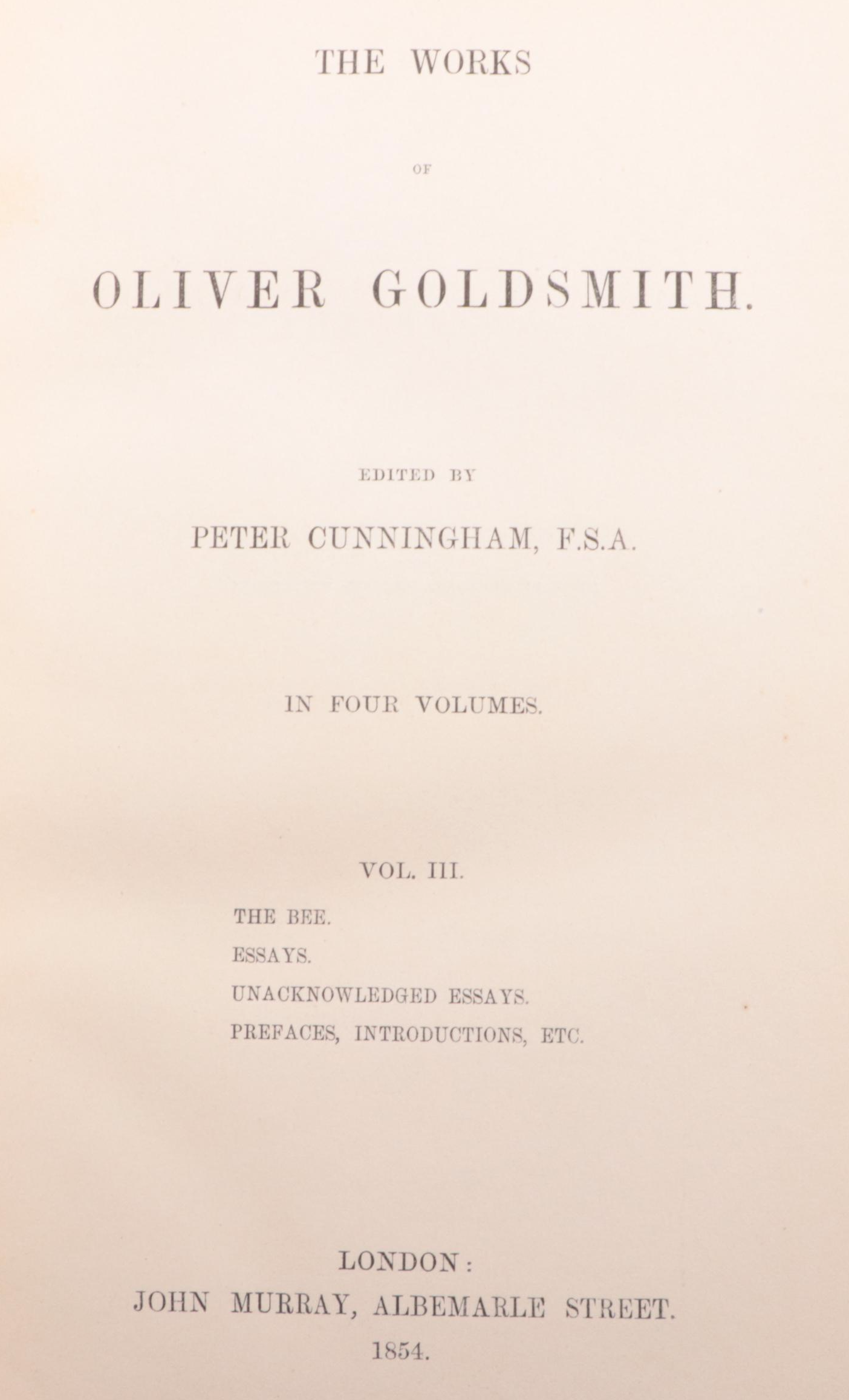 "The Works of Oliver Goldsmith" Complete Four-Volume Set, 1854