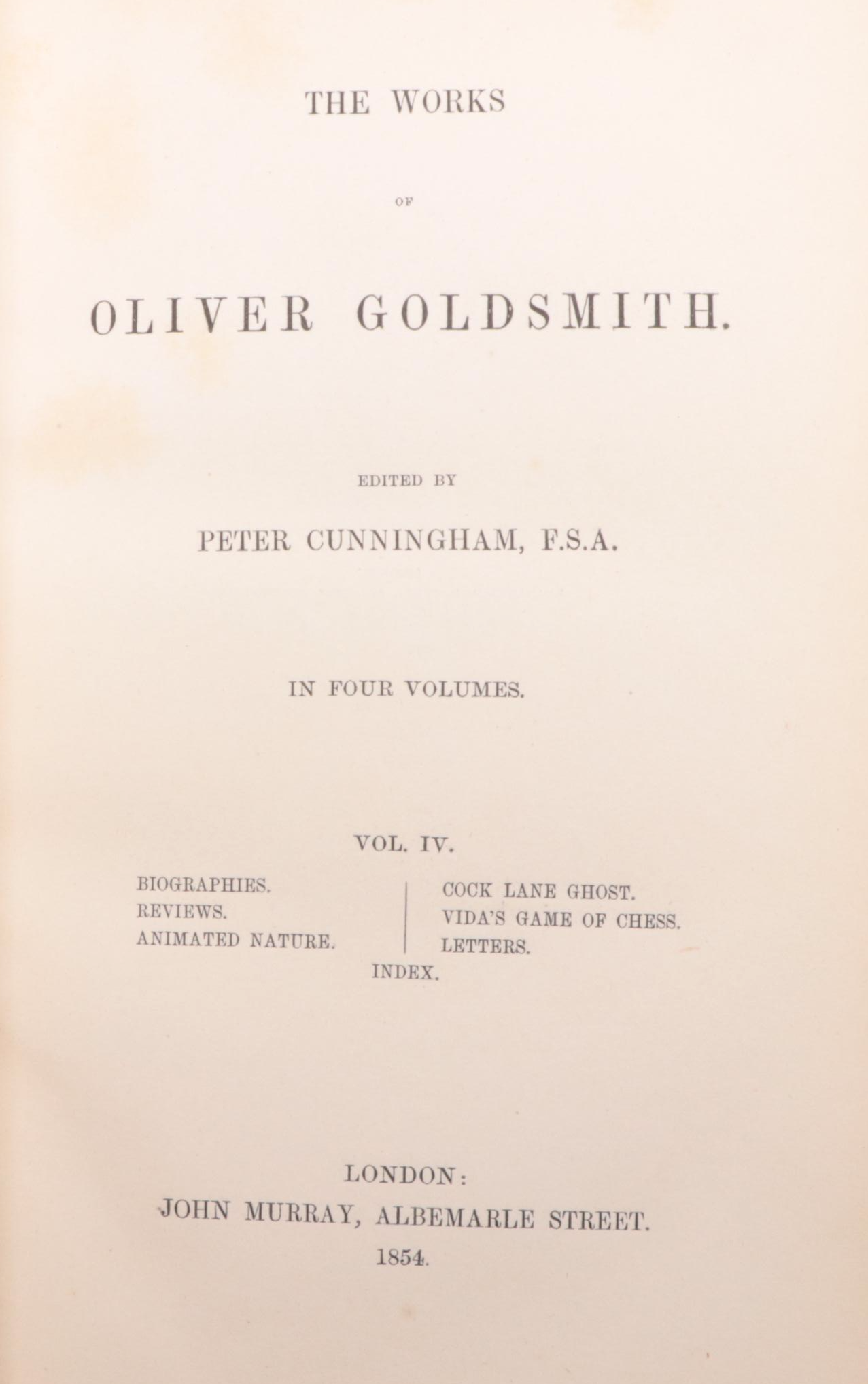 "The Works of Oliver Goldsmith" Complete Four-Volume Set, 1854