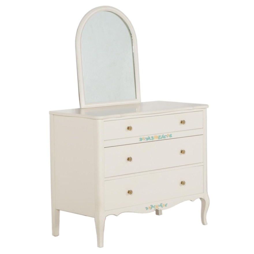 West Michigan Furniture Co. White and Paint-Decorated Dresser with Mirror