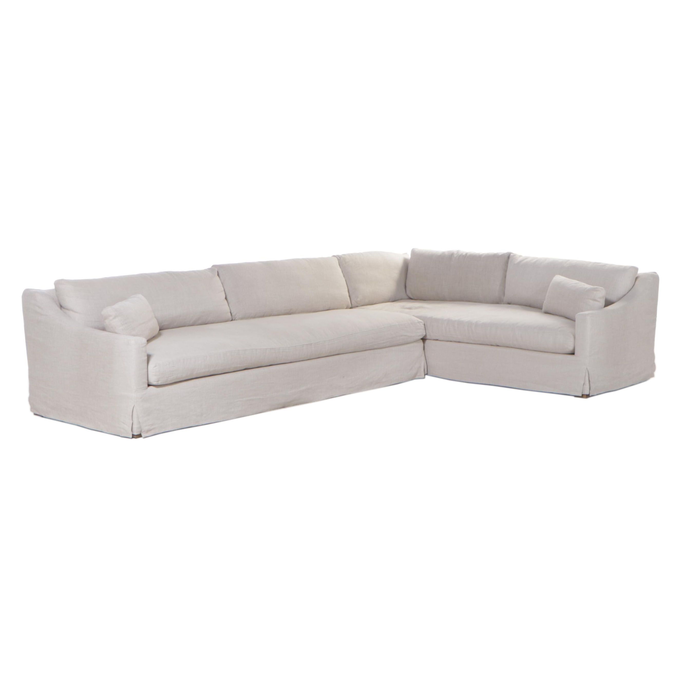 Two-Piece Linen Slip-Covered Sectional Sofa